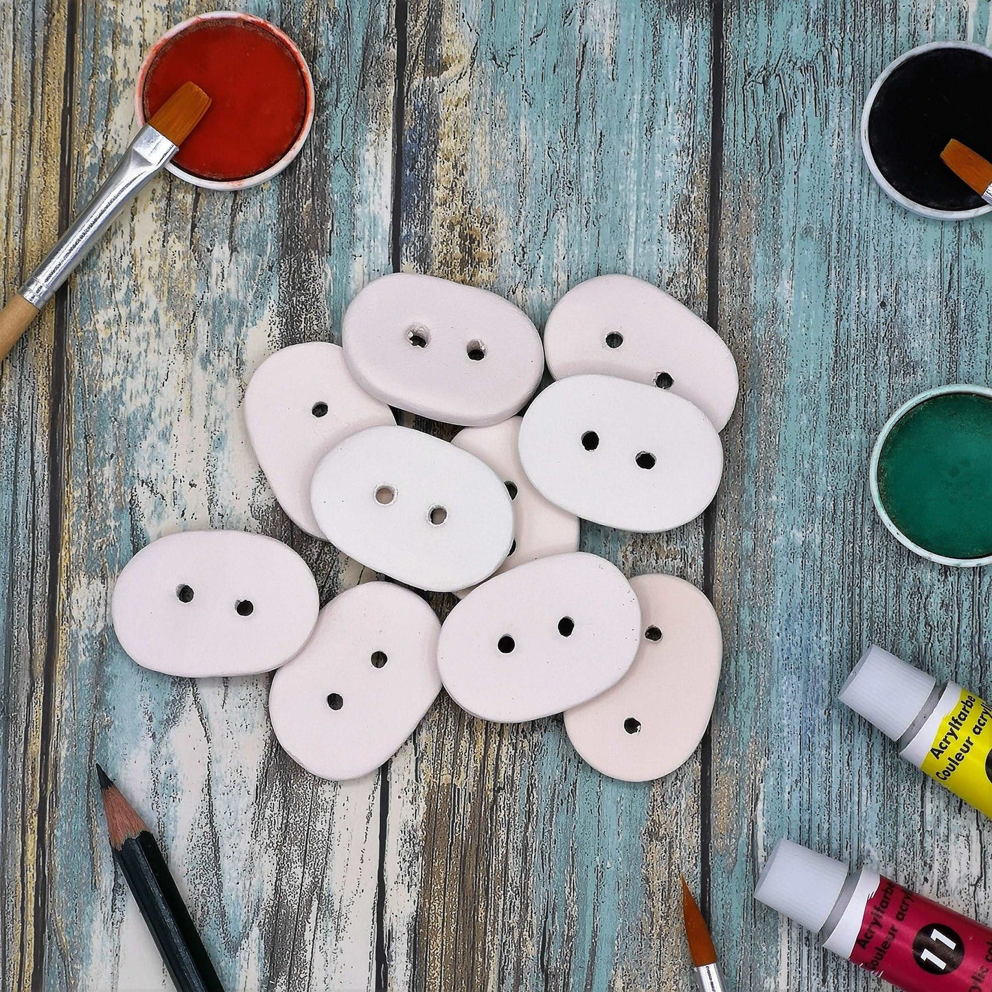 10Pc Large Oval Sewing Buttons, Custom Buttons Diy Craft Kit, Best Sellers, Handmade Ceramic Bisque Ready To Paint Sewing Notions