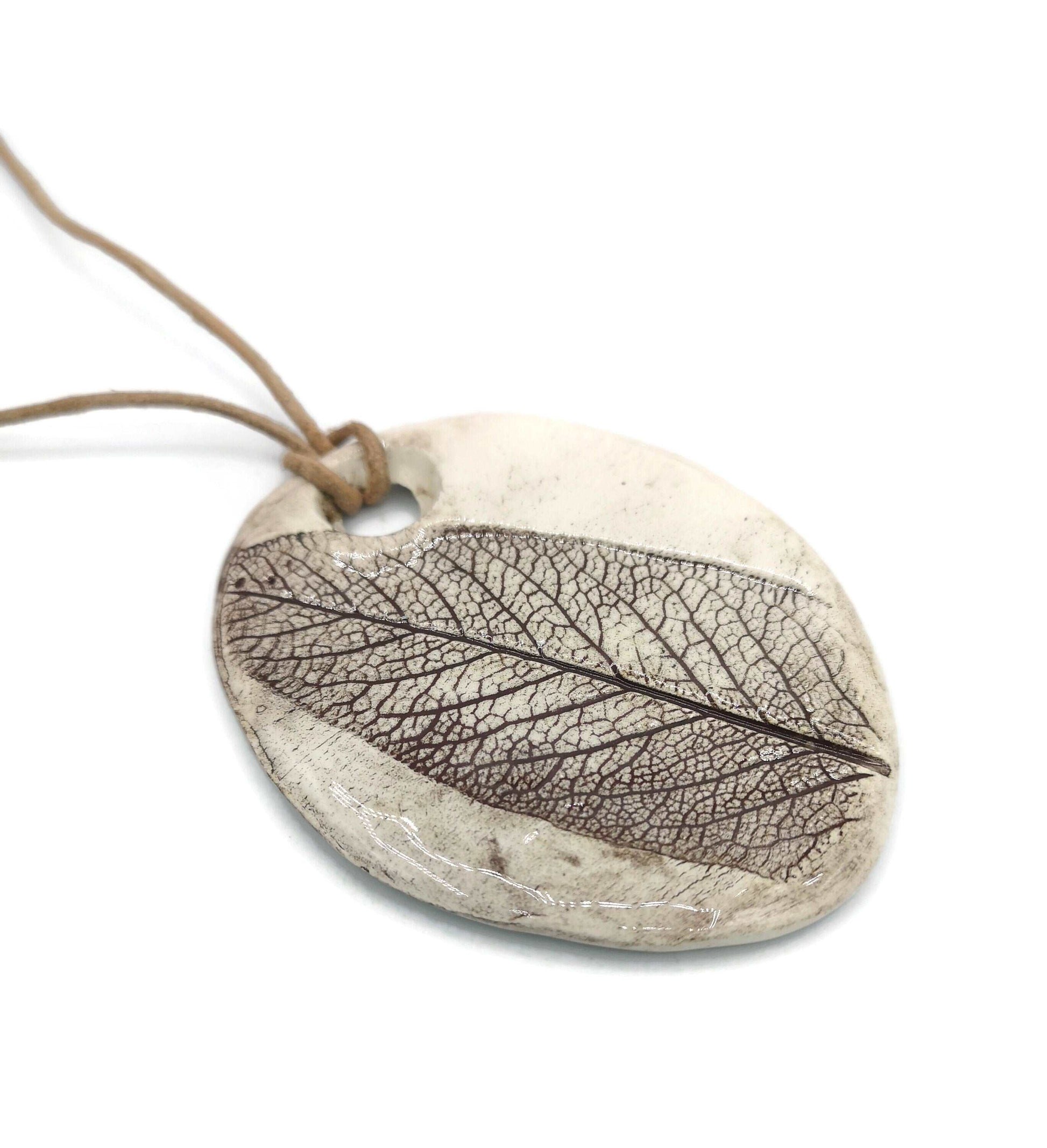 1Pc 85mm Extra Large Handmade Ceramic Necklace Pendant for Jewelry Making, Rustic Pressed Sage Leavf Jumbo Clay Charm For Eclectic Fashion