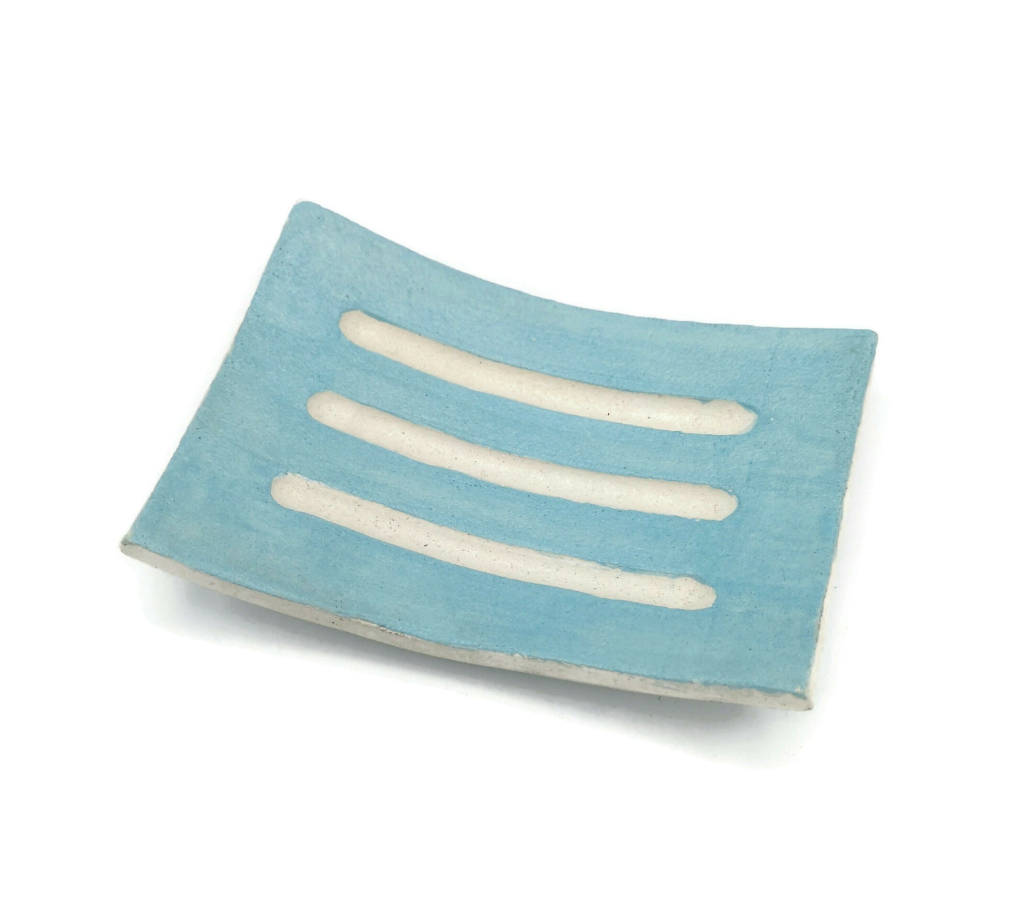 5 Inche Handmade Ceramic Turquoise Blue Rectangle Draining Soap Dish For Bathroom Decor, Soap Bar Holder Dispenser With Drain, Soap Saver - Ceramica Ana Rafael