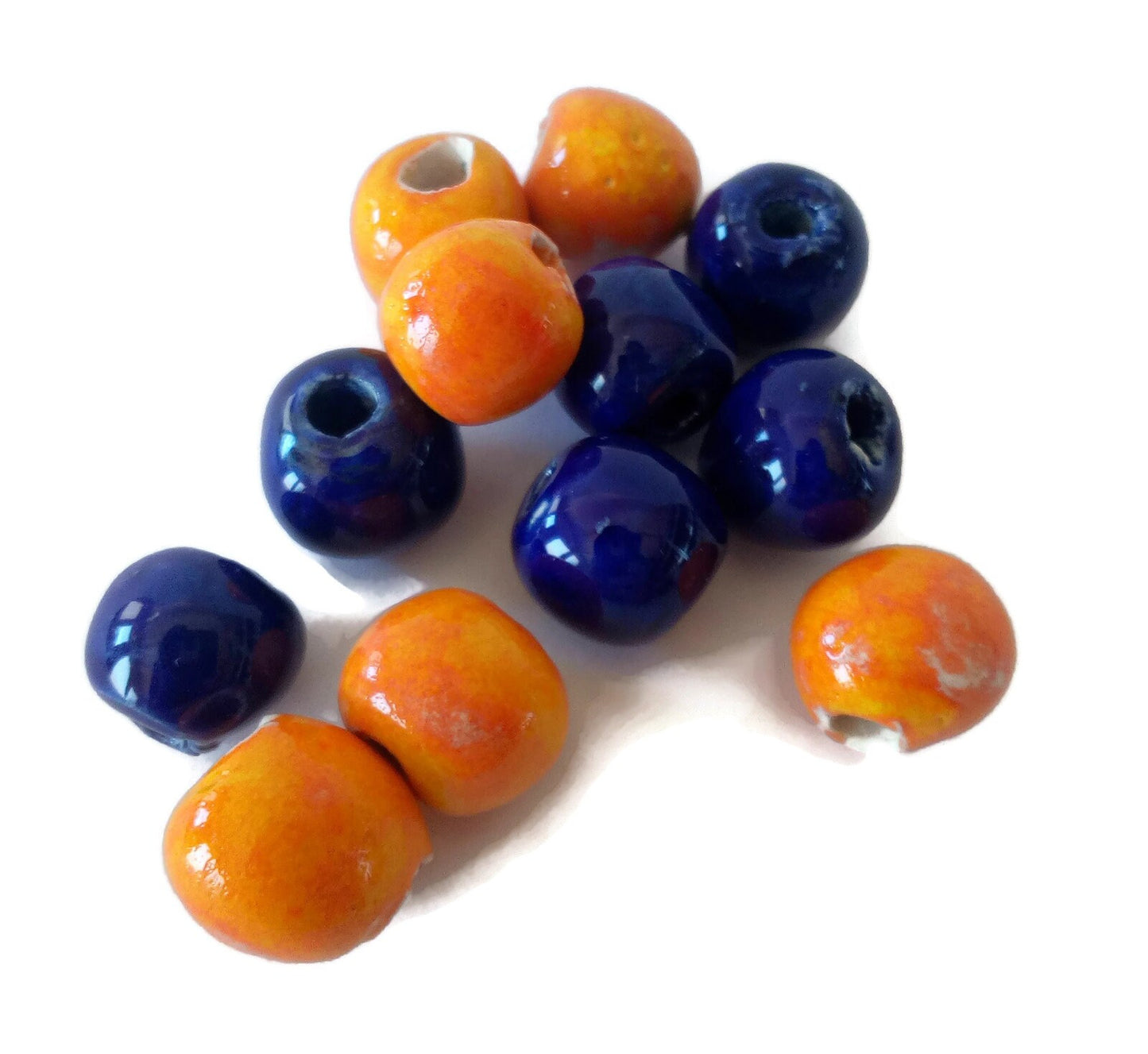 12 Pcs Handmade Ceramic Beads 10mm, Assorted Clay Beads Round Shaped, Unique Beads For Jewelry Making, Decorative Porcelain Macrame Beads - Ceramica Ana Rafael