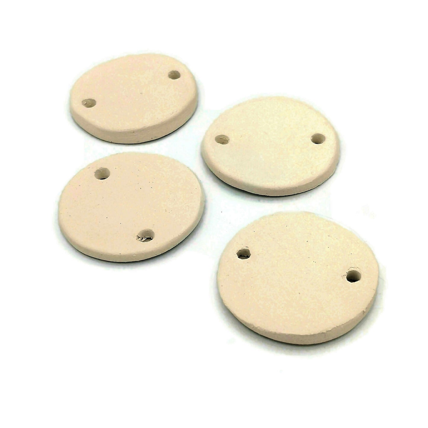 Pendant Blanks, Handmade Ceramic Bisque Charms 2 Holes Ready to Paint, Set of 4 Geometric Pendant, Diy Decorative Round Shape - Ceramica Ana Rafael