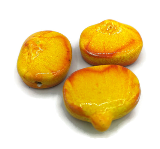 3Pc 35mm Handmade Ceramic Extra Large Beads For Jewelry Making, Yellow and Orange Craft Beads, Decorative Clay Tile Beads, Macrame Beads - Ceramica Ana Rafael
