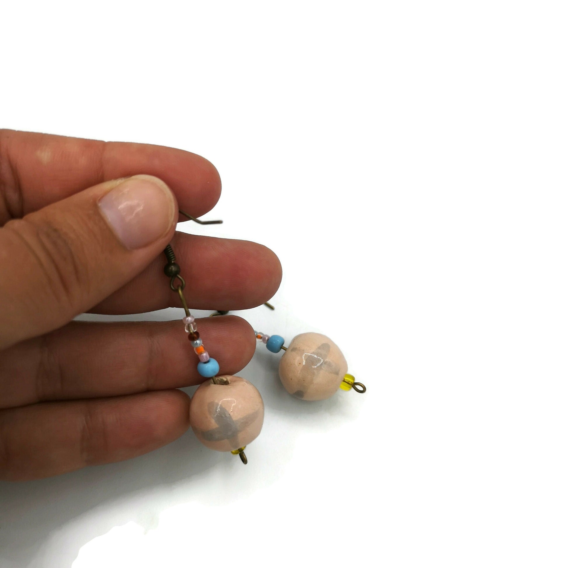 Handmade Ceramic Beaded Earrings For Women, Unique Drop Earrings Boho, 9th Anniversary Gift For Her, Novelty Dangle Earrings - Ceramica Ana Rafael