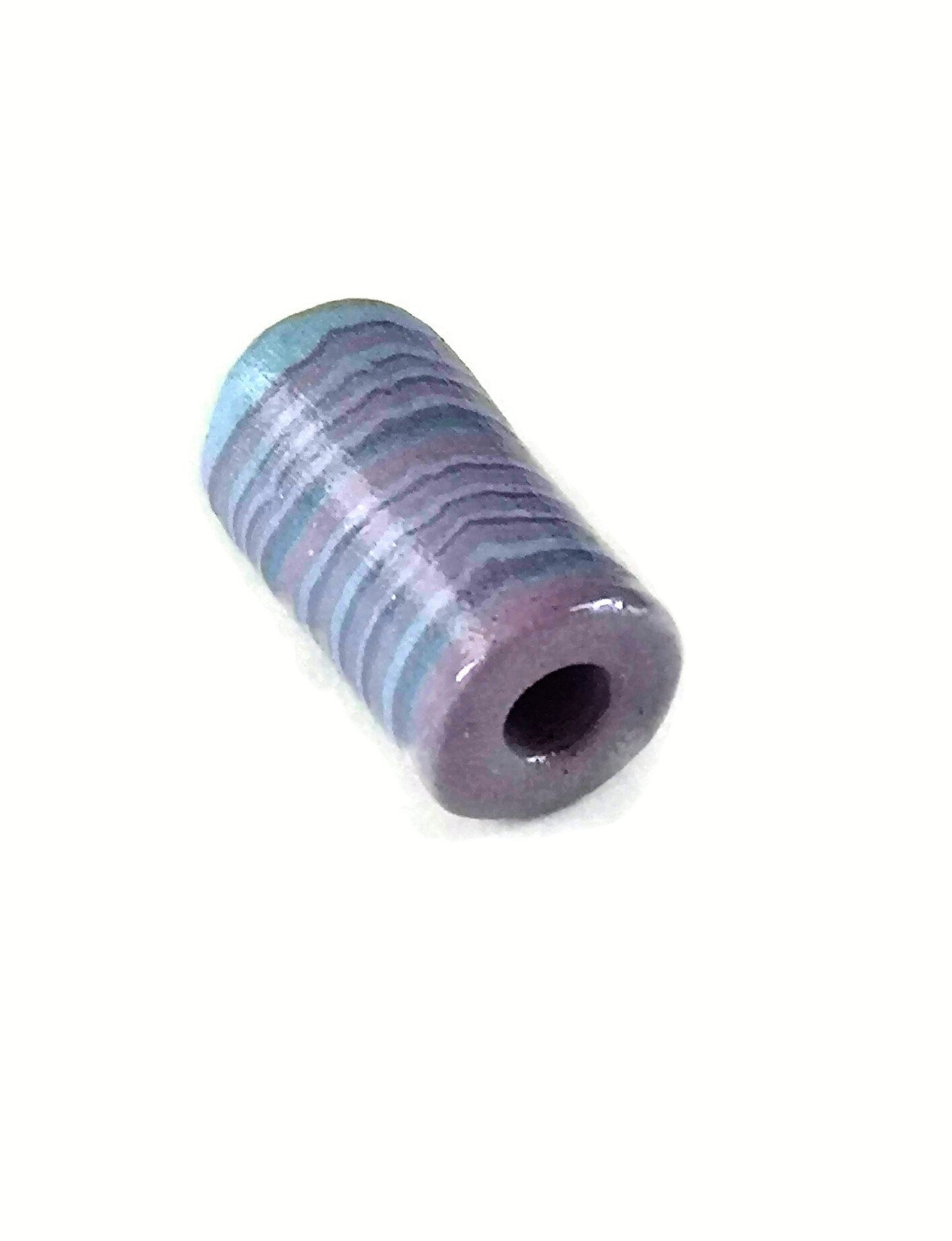 1 Pc Large Handmade Ceramic Tube Beads for Jewelry Making, Artisan Purple and Blue Macrame Beads 4mm Hole, Unique Beard Beads for Hair Braid - Ceramica Ana Rafael
