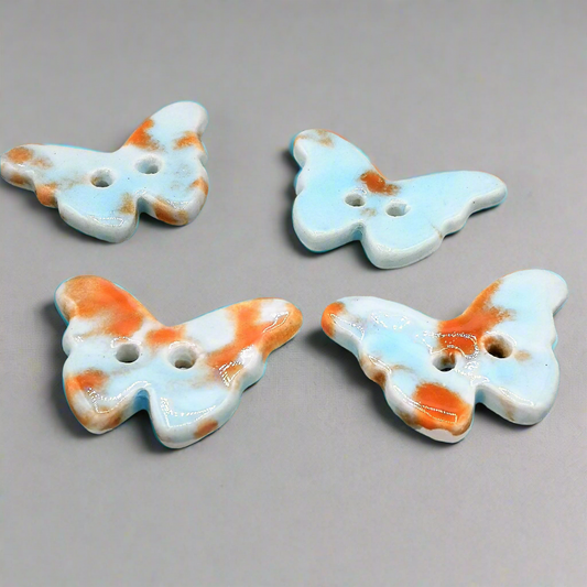 Botones de mariposa, botones lindos, botón de diseñador, conjunto de 4 botones de costura de cerámica para artesanías, grandes botones de porcelana de lujo regalos para ella