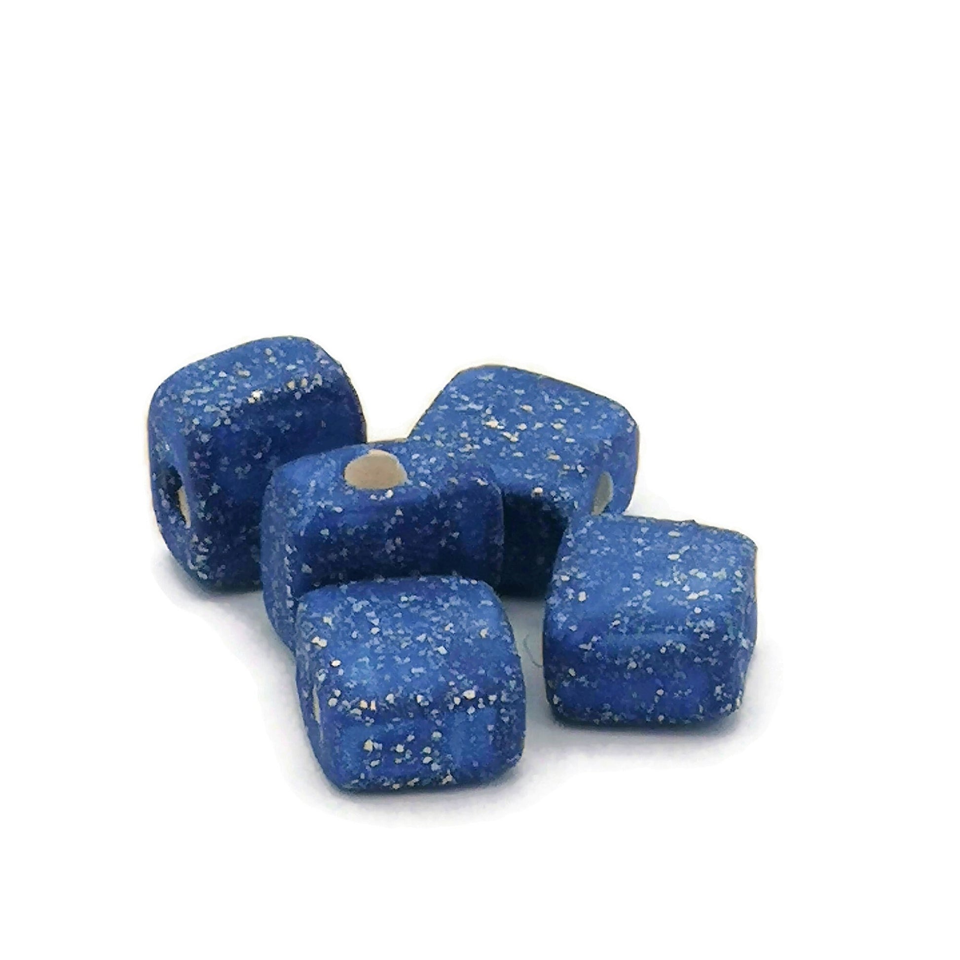 5Pc Handmade Ceramic Beads Jewelry Making, Unique Square Bead Unusual, ClayMacrame Beads Large Hole 5mm Dreadlock Beads - Ceramica Ana Rafael