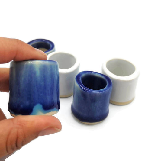 5Pc Large Hole Tube Beads, 35mm Long Handmade Ceramic Macrame Beads, Artisan Big Hole Beads - Ceramica Ana Rafael