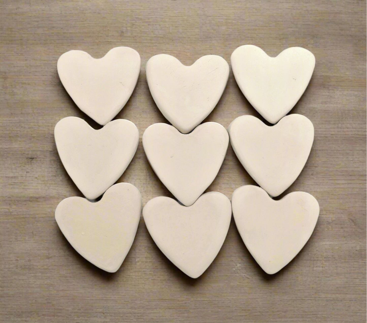 Set of 9 Handmade Ceramic Bisque Heart Shaped Tiles