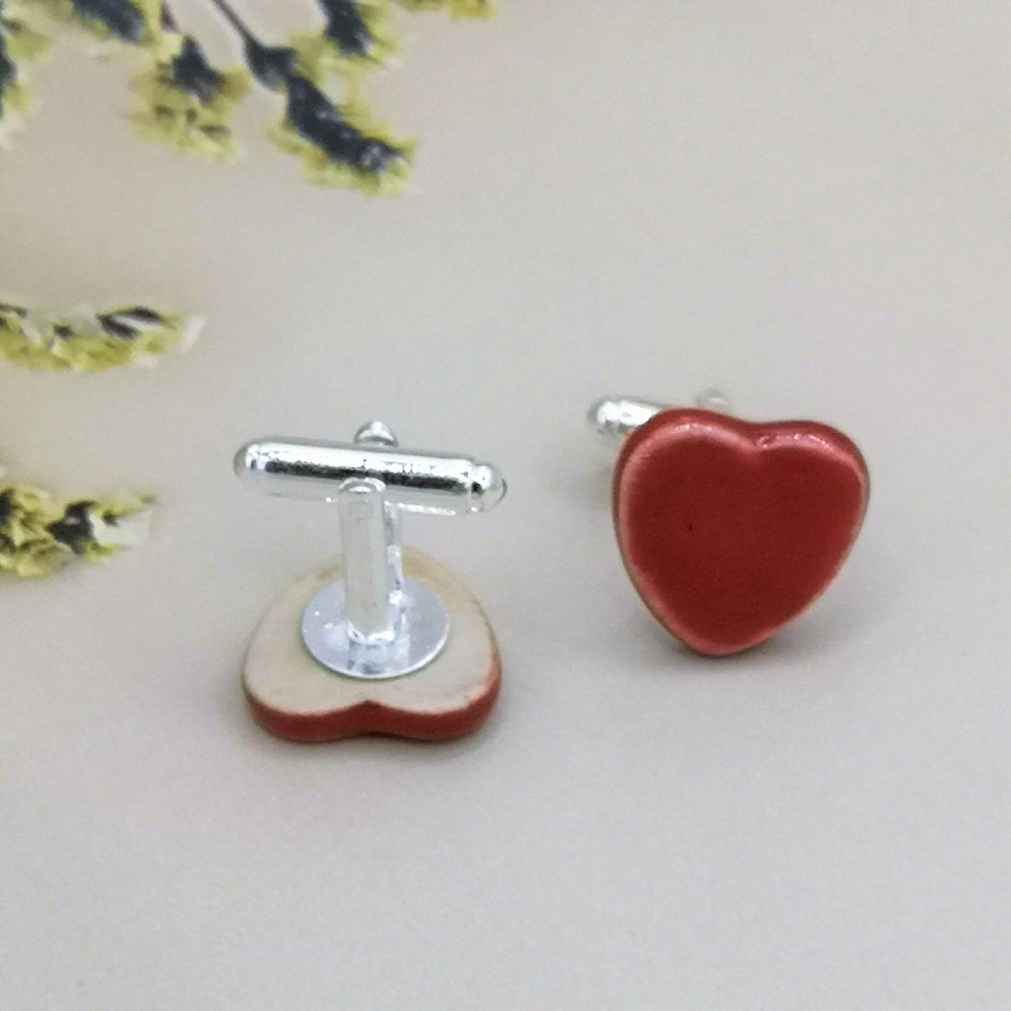 Red Heart CuffLinks For Men, Best Valentines Day Gifts For Him, 9th Wedding Anniversary Gift For Husband, Cute Boyfriend Birthday Gift - Ceramica Ana Rafael