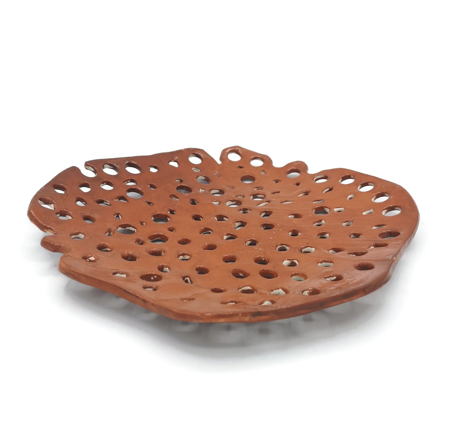Handmade Ceramic Plate For Wall Decor, Large Centerpiece Fruit Bowl With Holes, Handbuilt Kitchen And Dining Decorative Modern Organic Shape - Ceramica Ana Rafael