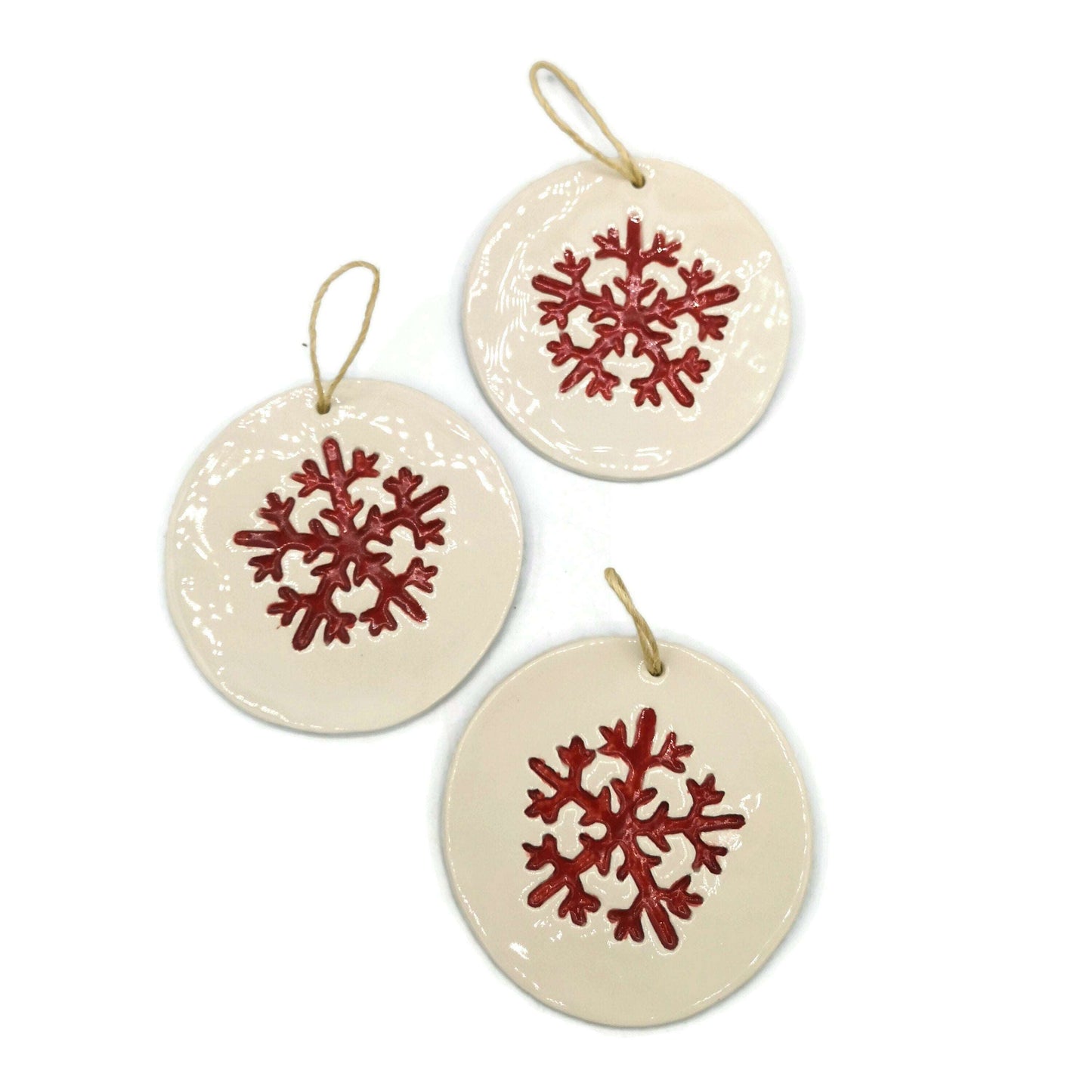 1Pc Red Snowflake Ornament, Handmade Ceramic Wall Hanging Nordic Winter Decor, Chrismas Tree Ornament