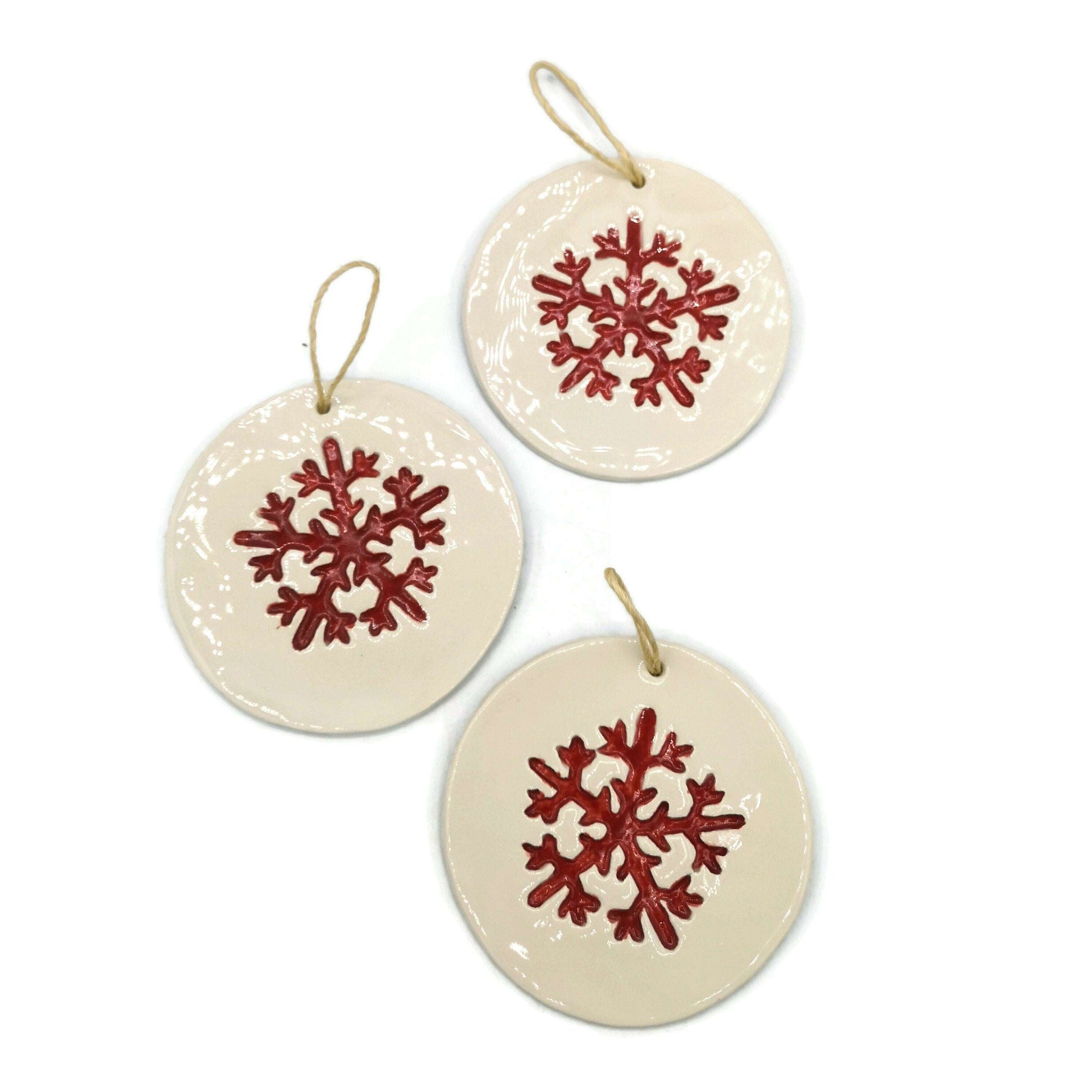 1Pc Red Snowflake Ornament, Handmade Ceramic Wall Hanging Nordic Winter Decor, Chrismas Tree Ornament