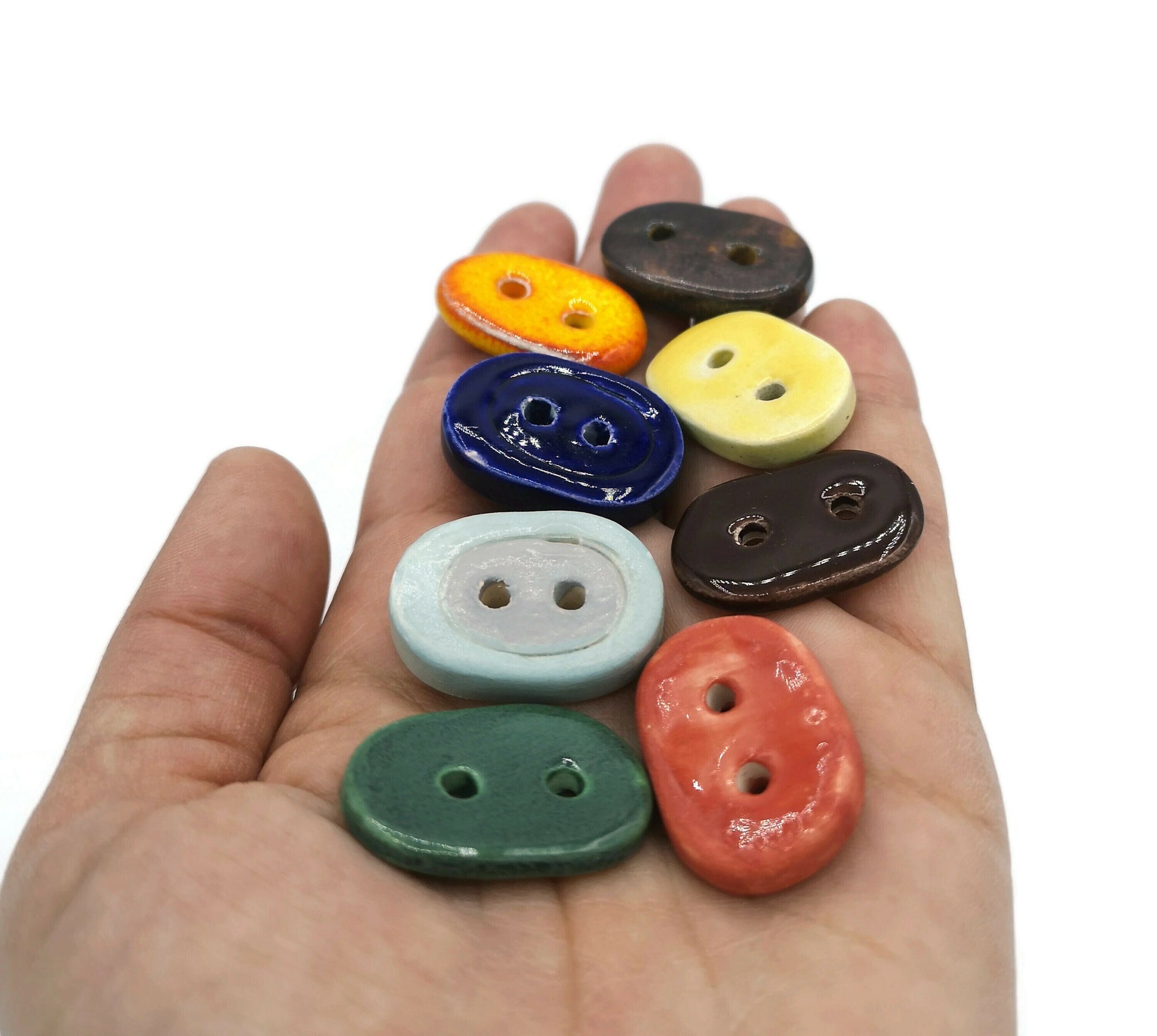 8Pc 25mm Large Oval Handmade Ceramic Sewing Buttons For Crafts, Unique Assorted Buttons, Big Cute Button Lot, Best Jewelry Making Buttons - Ceramica Ana Rafael