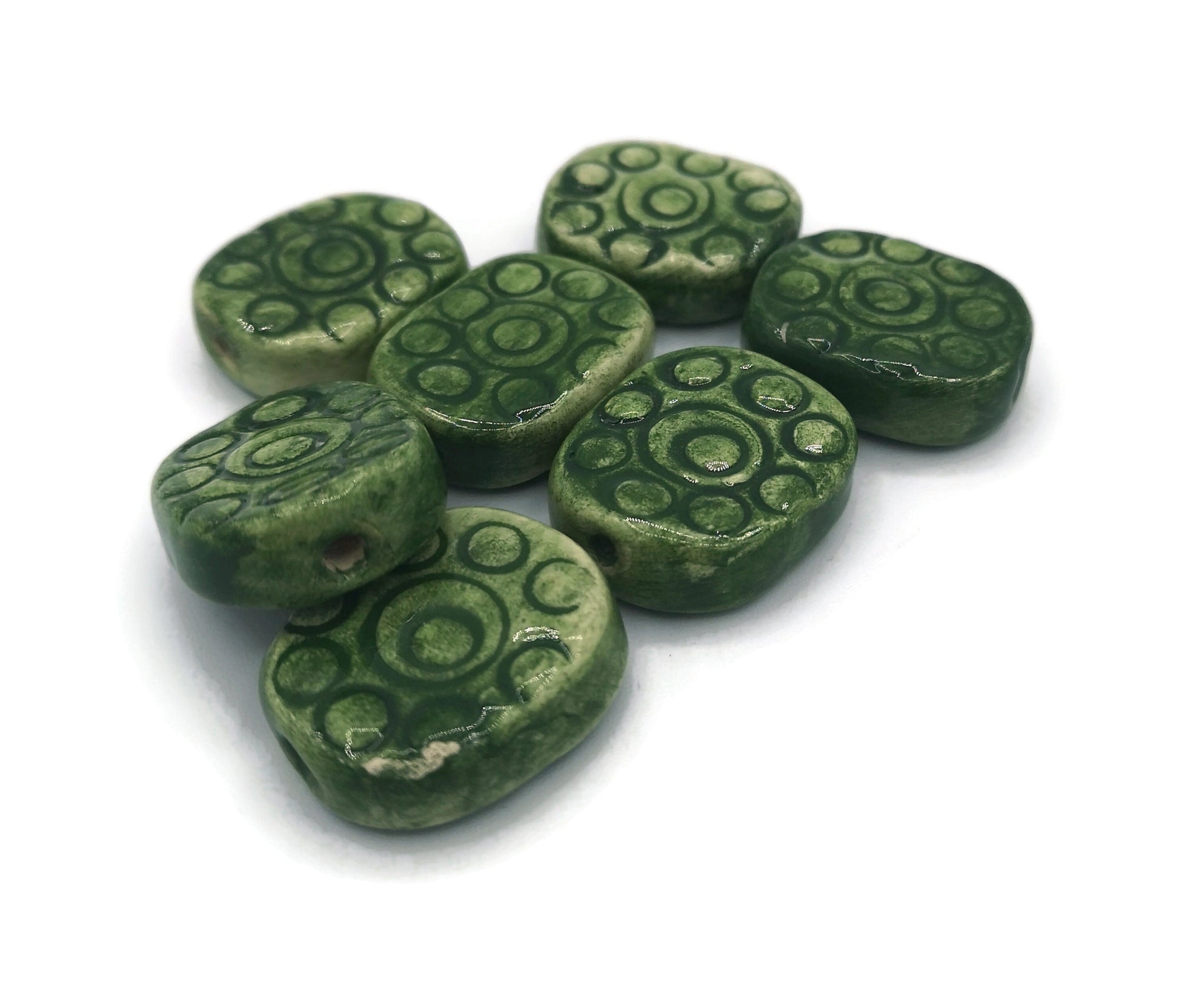 Handmade Ceramic Beads For Jewelry Making, 7Pcs Jumbo Beads, Unique Beads, Unusual Porcelain Beads, Decorative Beads Oval Shape, Clay Beads - Ceramica Ana Rafael