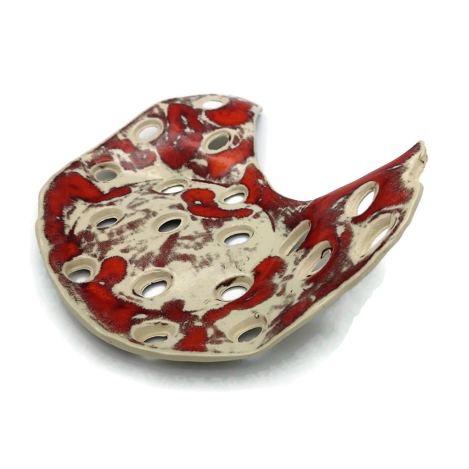 Handmade Ceramic Moon Soap Dish For Bathroom, Artisan Stoneware Lava Soap Holder With Drain, Zero Waste Decorative Accessories - Ceramica Ana Rafael