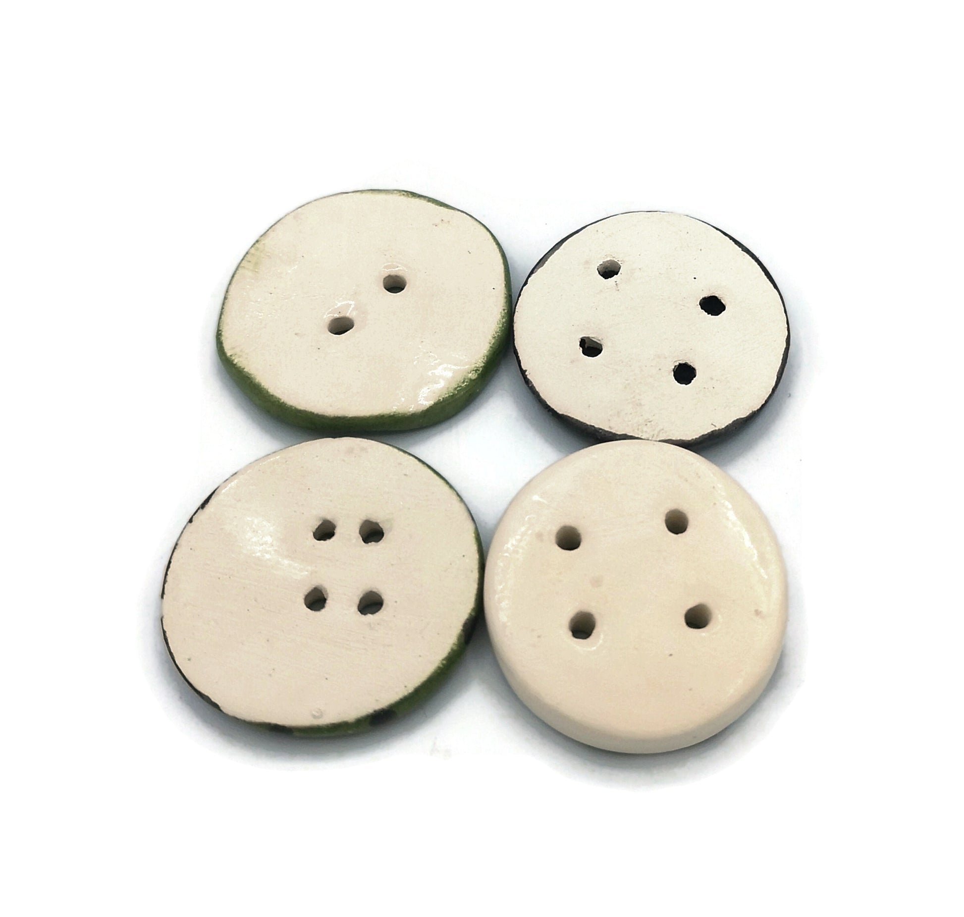 4Pcs Large Green Ceramic Buttons Hand Painted, Decorative Flat Sewing Buttons, Handmade Clay Buttons Round Shape 4 Holes, Best Sellers - Ceramica Ana Rafael