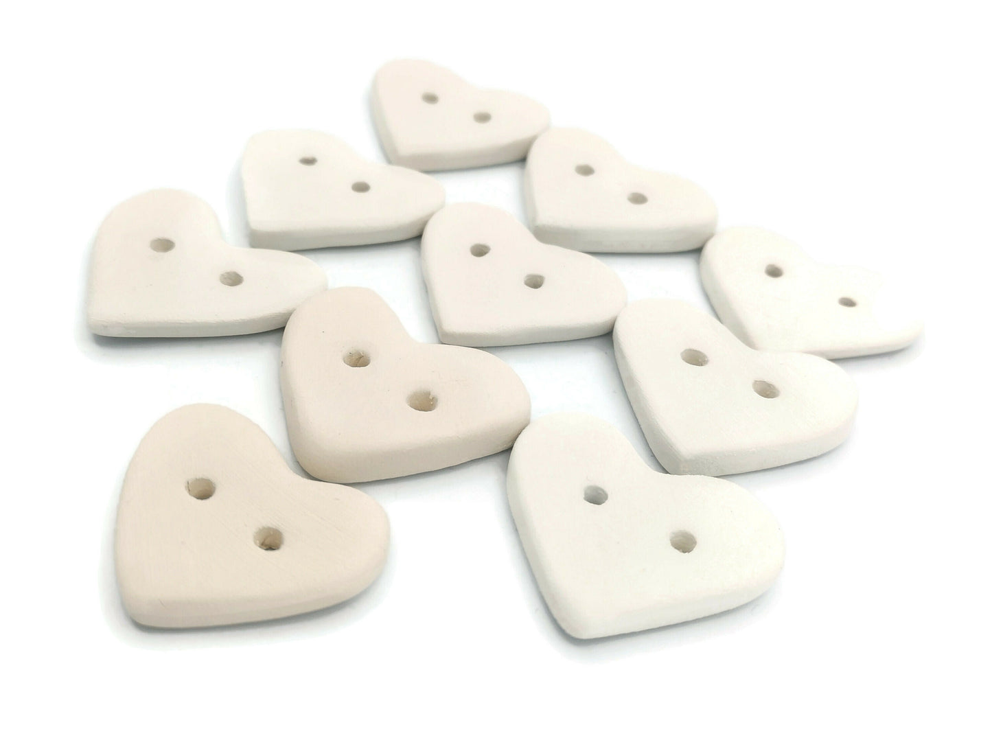 10Pc Large Heart Sewing Buttons Blank, Unpainted Ceramic Bisque Ready To Paint, Best Sellers Do It Yourself - Ceramica Ana Rafael