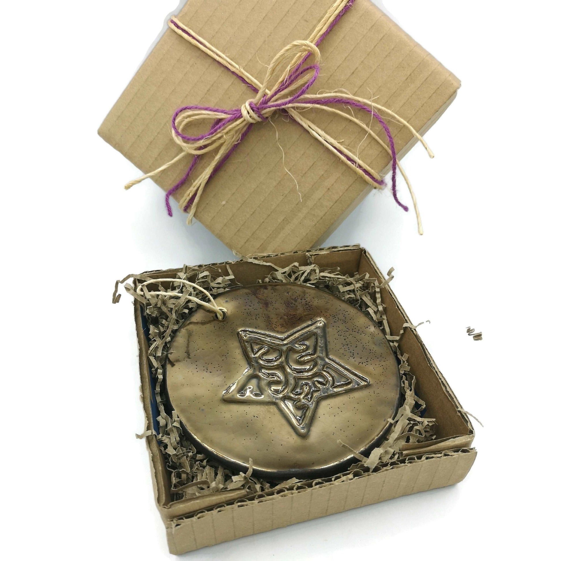 1Pc Large Handmade Ceramic Star Wall Hanging, Golden Christmas Tree Ornament, Holliday Home Decor, Secret Sister Gifts