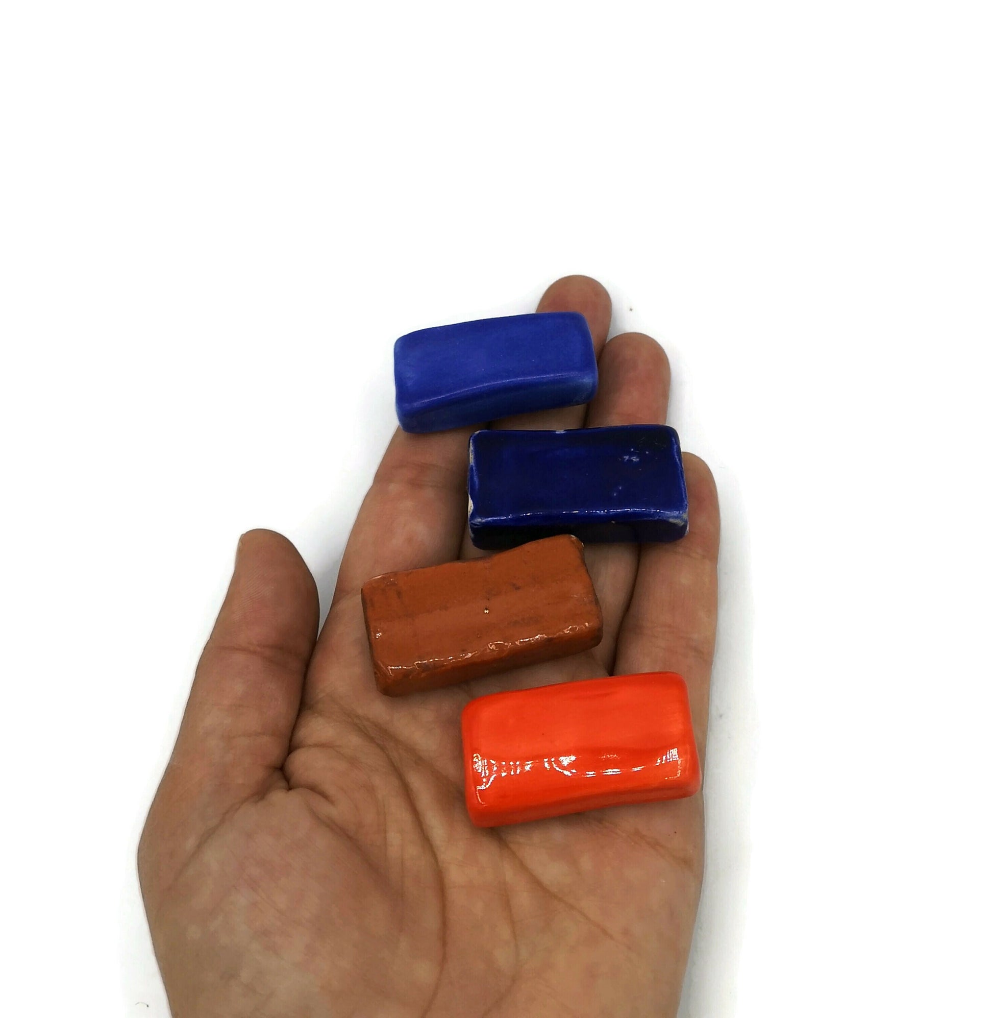 4Pc 35mm Extra Large Handmade Ceramic Rectangle Beads For Jewelry Making, Mixed Clay Beads hand Painted, Unique Decorative Macrame Beads - Ceramica Ana Rafael