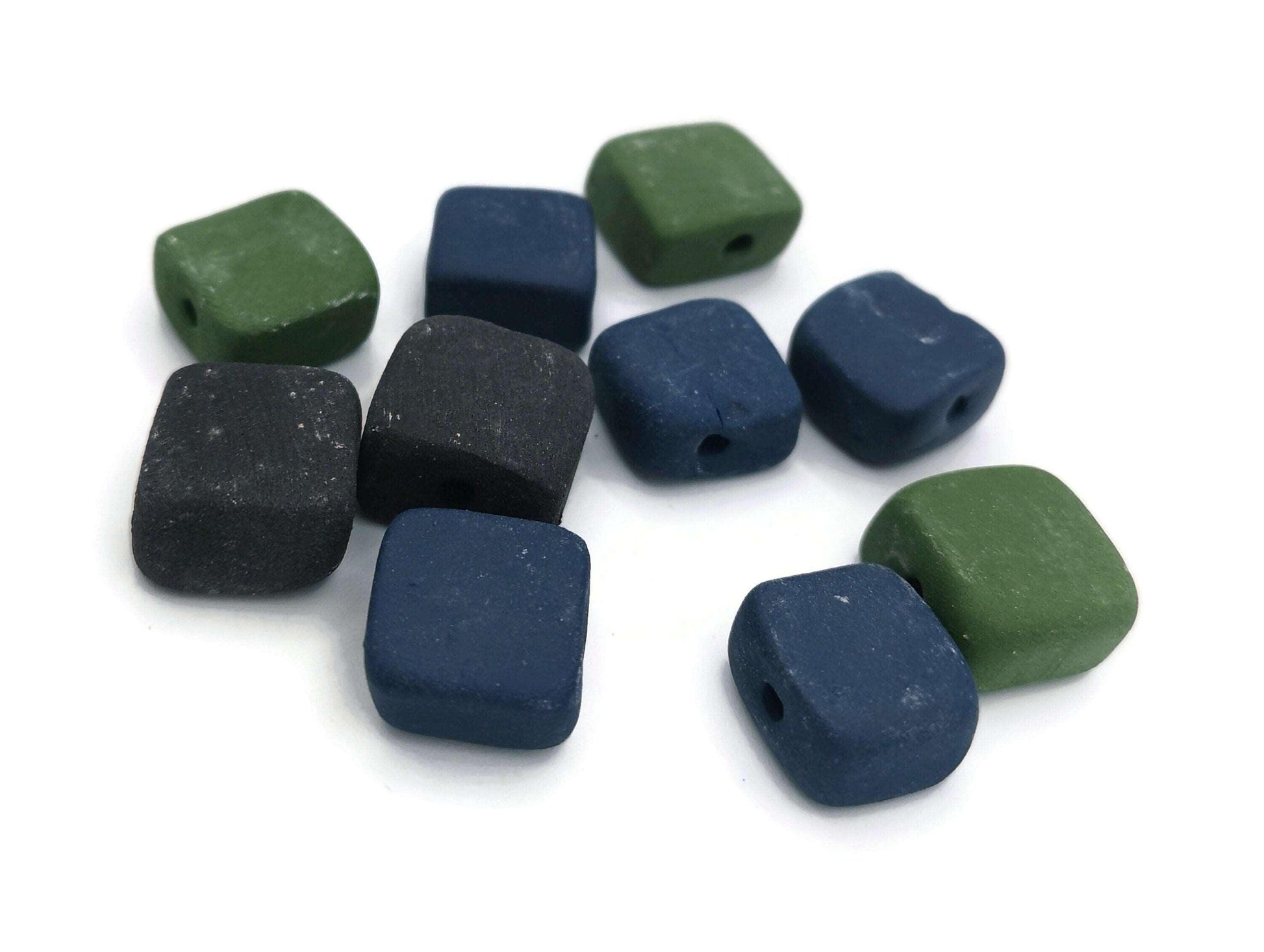 10Pc 15mm Ceramic Beads For jewelry Making 2mm Hole, Matte Square Clay Beads, Unique Assorted Beads Set Square Shape, Large Handmade Beads - Ceramica Ana Rafael