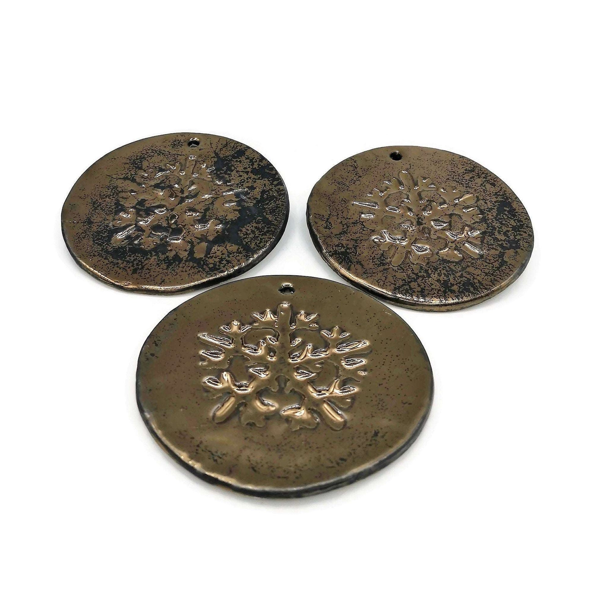 1Pc Golden Handmade Ceramic Snowflake Ornament, Metal Look Christmas Tree Decoration, Gift Idea