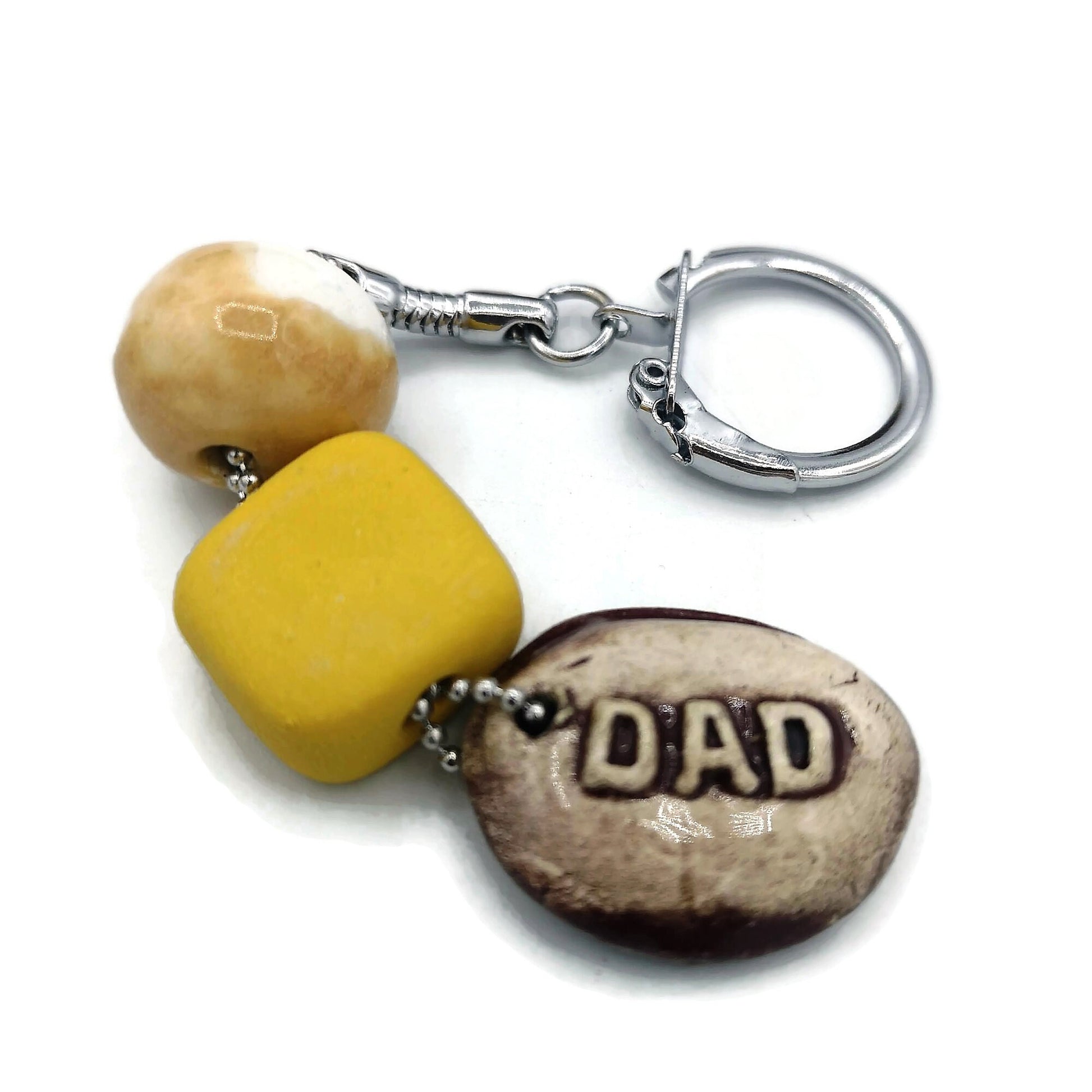 Beaded Keychain, Dad Birthday Gift, Cool Keychain For Men Customizable, Ceramic Clay Charm Keyring Accessories Gift For Daddy - Ceramica Ana Rafael