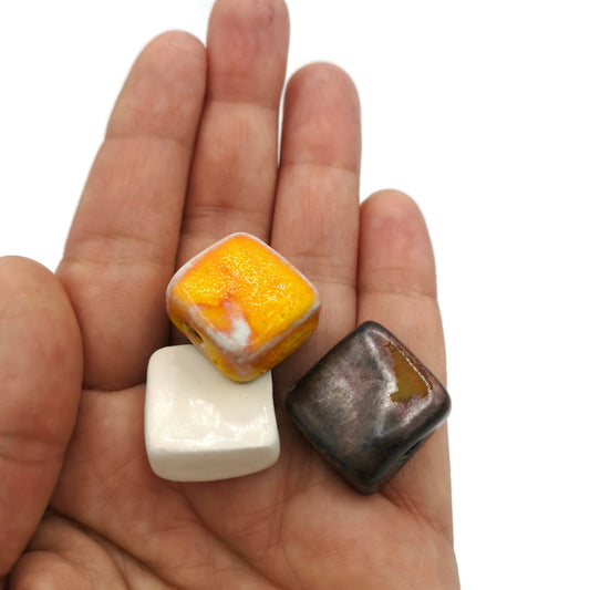 Square Beads, Handmade Ceramic Beads, Craft Beads, Set of 3 Assorted Flat Square Beads Decorative For Jewelry Making, Most Sold Items - Ceramica Ana Rafael