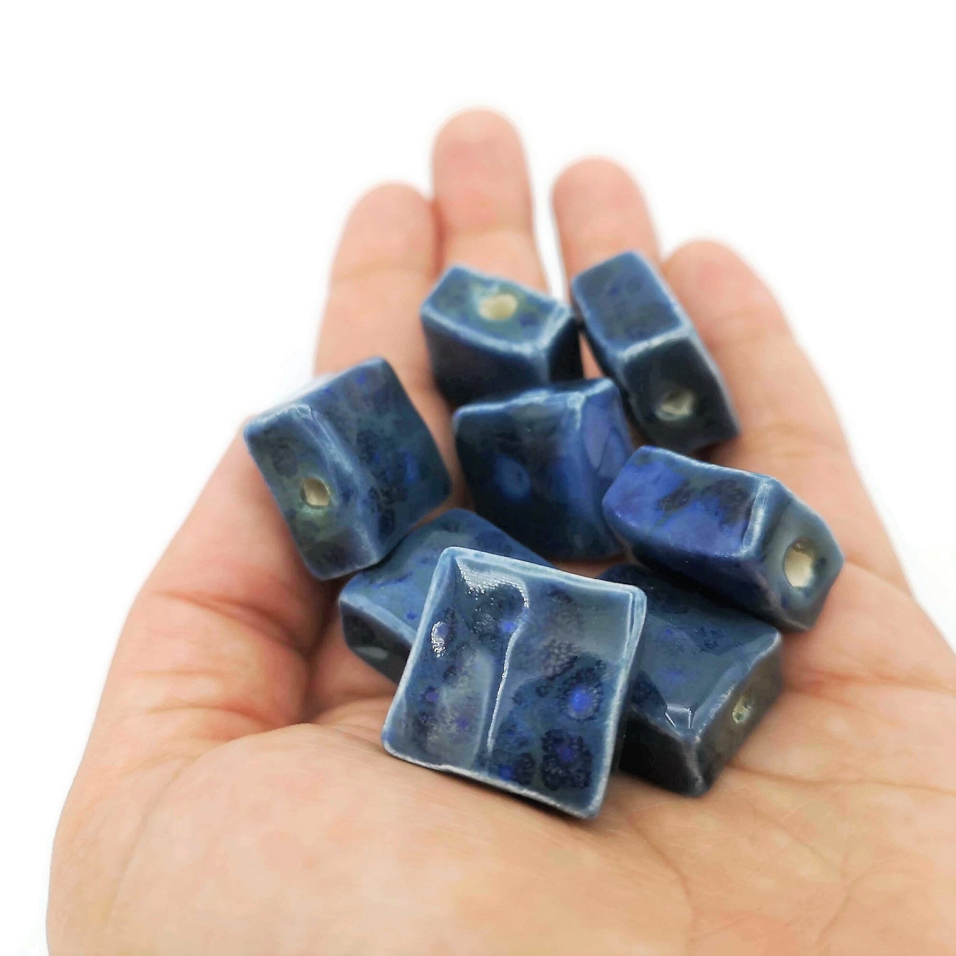 8Pc Flat Square Beads, Handmade Ceramic Beads, Blue Craft Beads Assorted Decorative Beads For Jewelry Making, Most Sold Items - Ceramica Ana Rafael