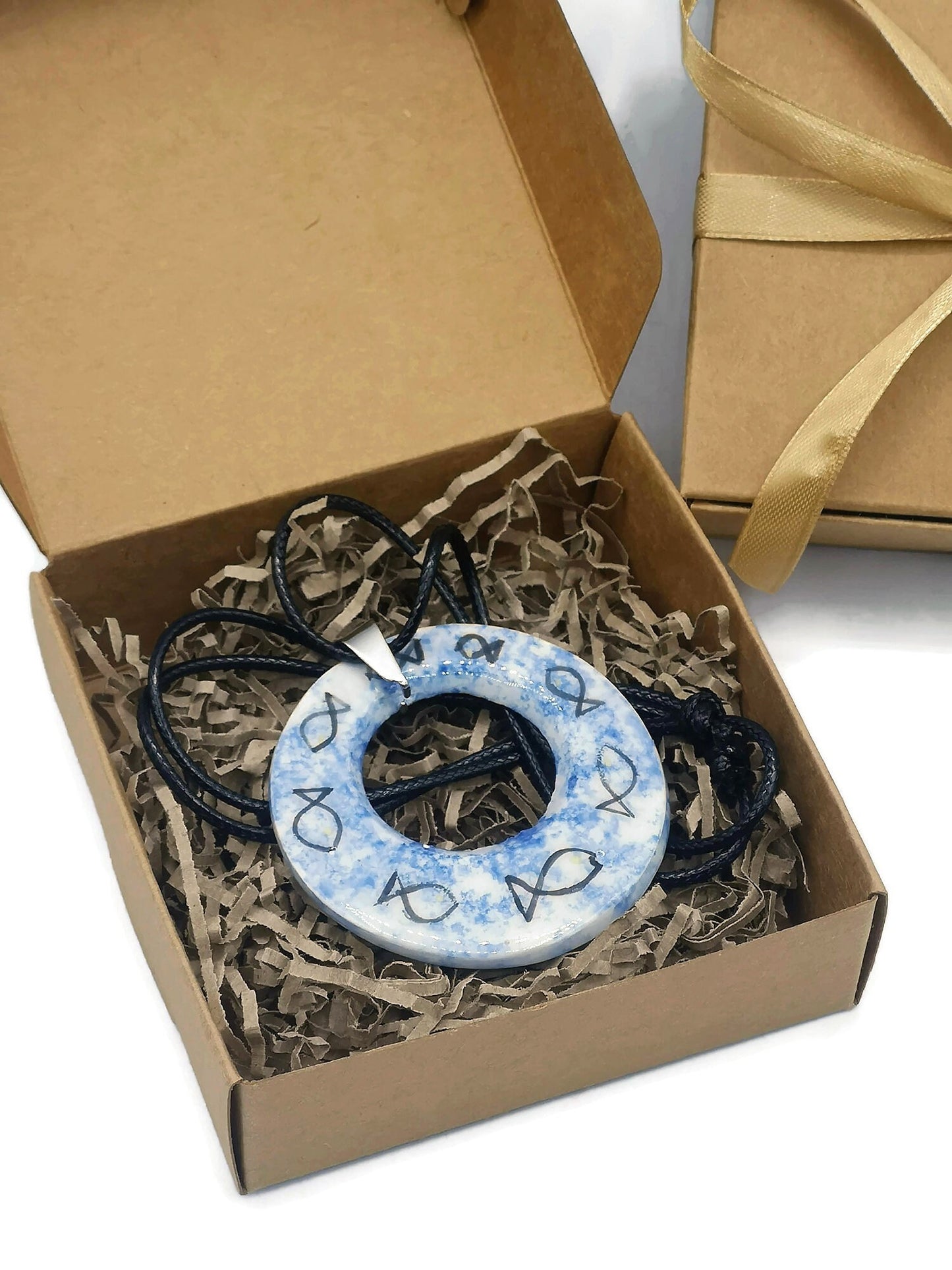 Blue Fish Statement Necklace Pendant for Women, Handmade Ceramic Jewelry Best Gifts For Her, Personalized Mother's Day Gift For Grandma - Ceramica Ana Rafael