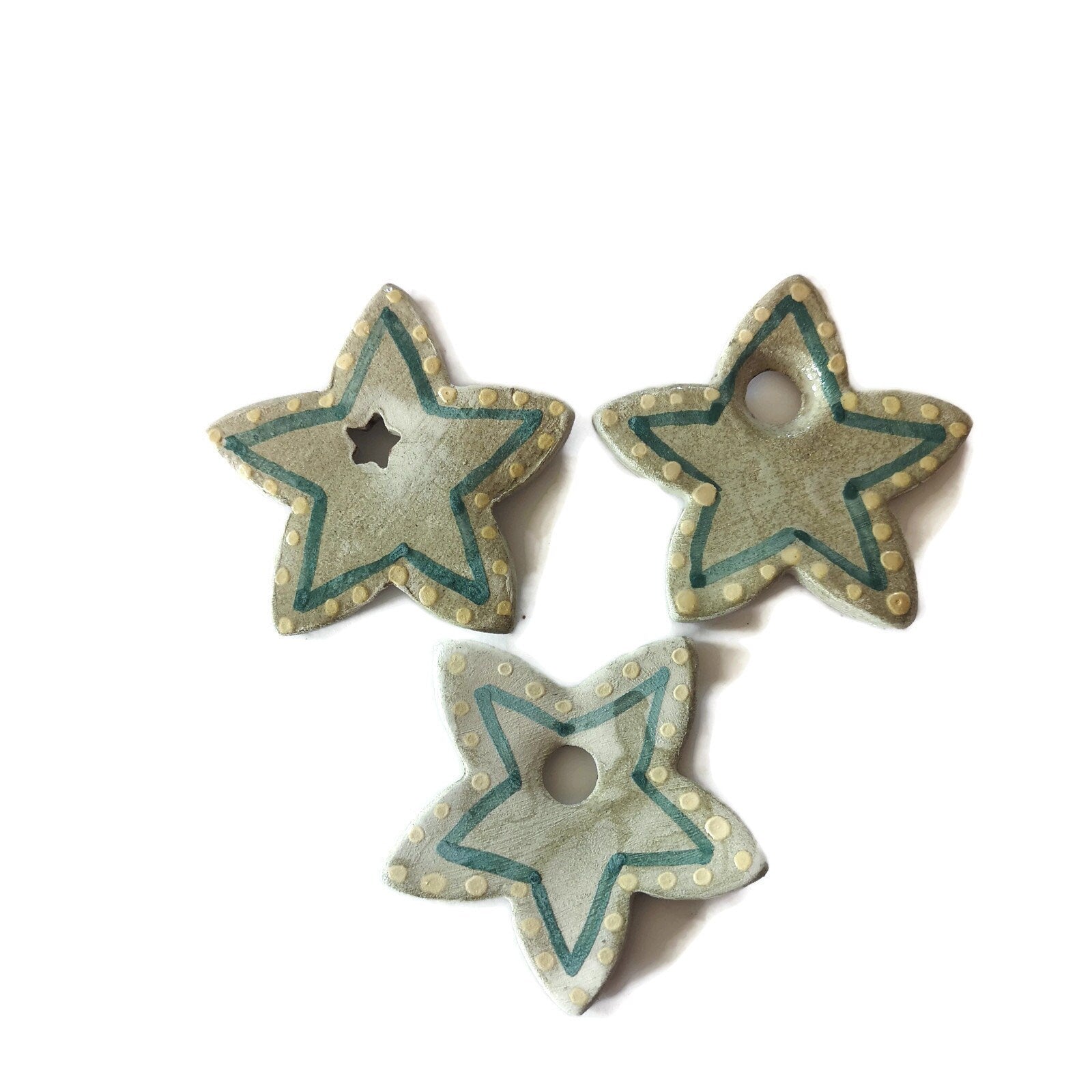 1Pc Extra Large 60mm Green Star Handmade Ceramic Necklace Pendant for Unique Jewelry Making, Hand Painted Clay Charms For Women Fashion - Ceramica Ana Rafael