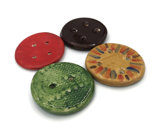 4Pc 45mm Extra Large Clay Sewing Buttons, Handmade Ceramic Round Strange And Unusual Sewing Supplies And Notions, Hand Painted Button Lot - Ceramica Ana Rafael
