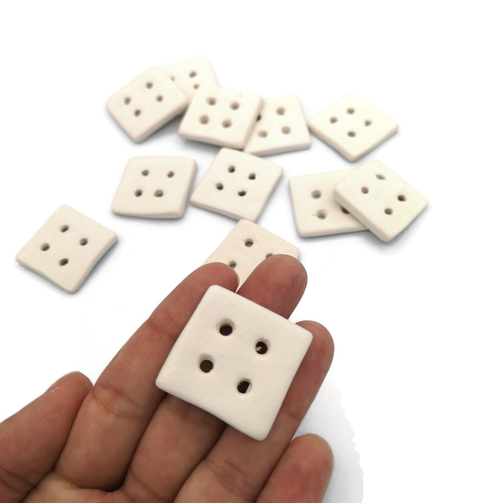 Blank Handmade Ceramic Bisque Sewing Buttons Ready To Paint, Square Unpainted Flat Button For Knitting, Novelty Customizable Buttons - Ceramica Ana Rafael