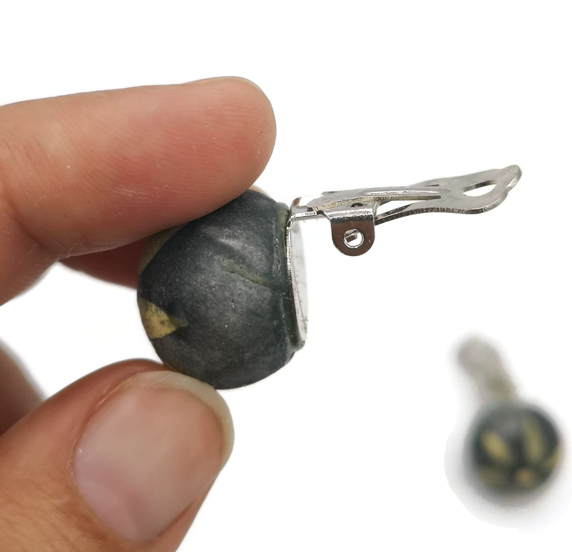 Black and Yellow Floral Clip On Earrings For Non Pierced Ears, Hand Painted Clay Stud Earrings, Handmade Jewelry For Mothers Day Gift - Ceramica Ana Rafael