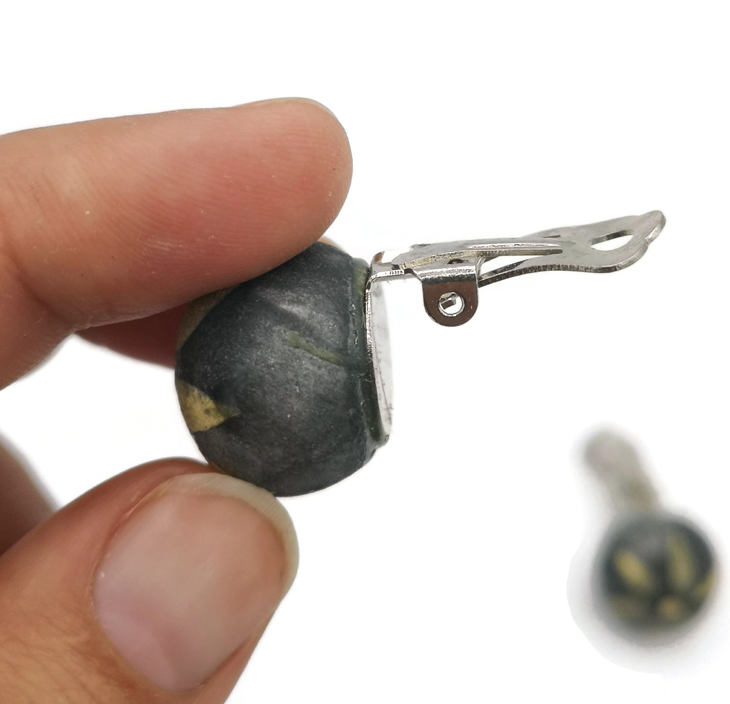 Black and Yellow Floral Clip On Earrings For Non Pierced Ears, Hand Painted Clay Stud Earrings, Handmade Jewelry For Mothers Day Gift - Ceramica Ana Rafael