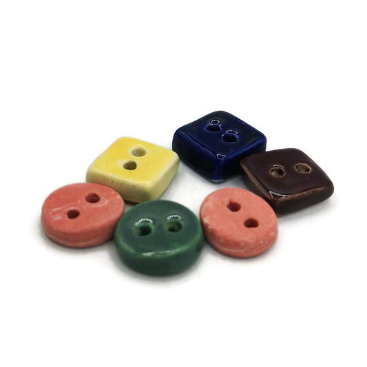 Fancy Buttons, Handmade Ceramic Buttons, Set Of 6 Assorted Sew Fasteners 20mm, Coat Button Lot, Sewing Buttons - Ceramica Ana Rafael