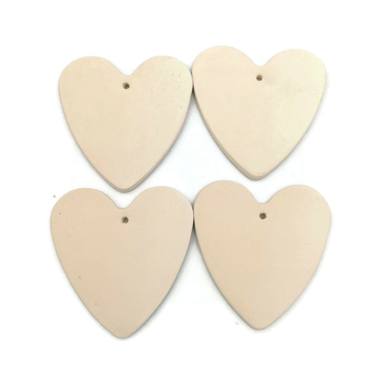 Blank Heart Charm, 4 Pc Handmade Ceramic Bisque Heart Shapes To Hang, Unpainted Diy Craft Kit For Valentines Day Ready To Paint - Ceramica Ana Rafael