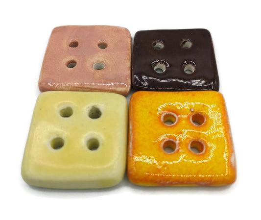 Coat buttons, Set Of 4 colorful button beads, large square buttons lot, cute sewing buttons trending now, best sellers buttons for crafts - Ceramica Ana Rafael