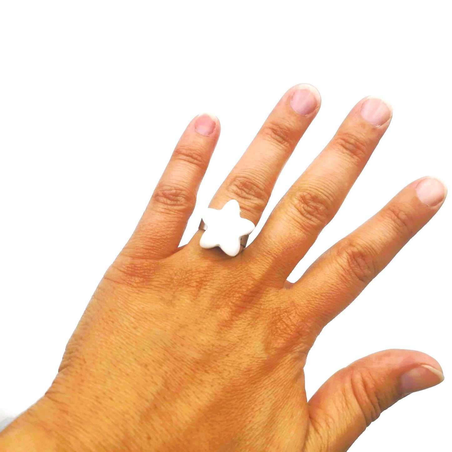 Handmade Ceramic Blue Star Statement Ring For Women, Stainless Steel Adjustable Ring, Porcelain Best 9th Anniversary Gifts For Her - Ceramica Ana Rafael