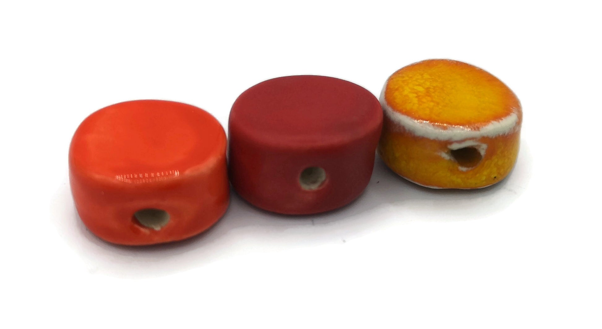 Circle Beads, Handmade Ceramic Coin Beads, Rondelle Bead, Unique Decorative Set of 3 Mixed Clay Disc Beads With 2mm Hole For Jewelry Making - Ceramica Ana Rafael