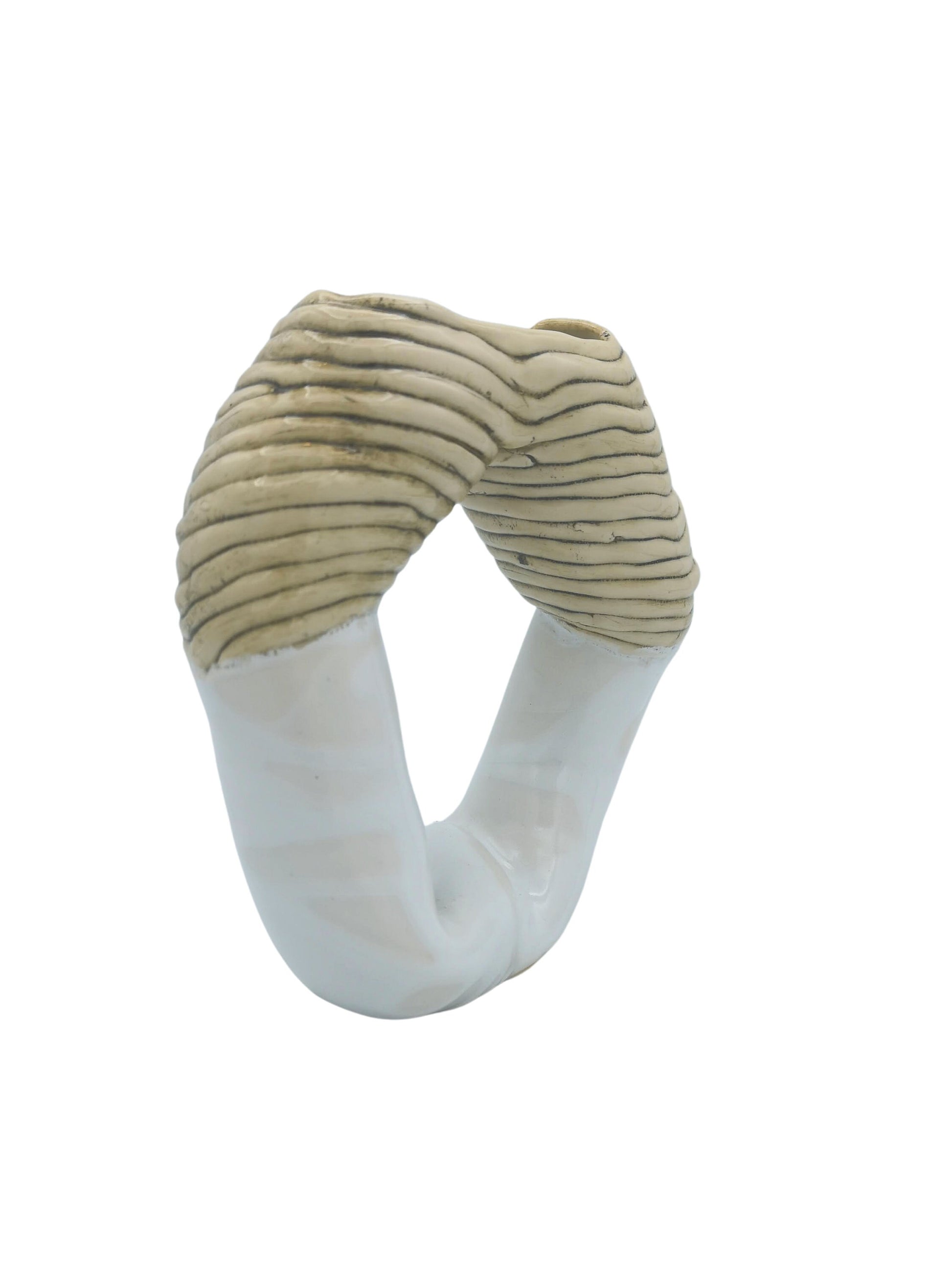 Mid Century Modern Vase, Handmade Ceramic Hollow Sculpture Contemporary Art, Textured Beige And White Portuguese Pottery Organic Shape - Ceramica Ana Rafael