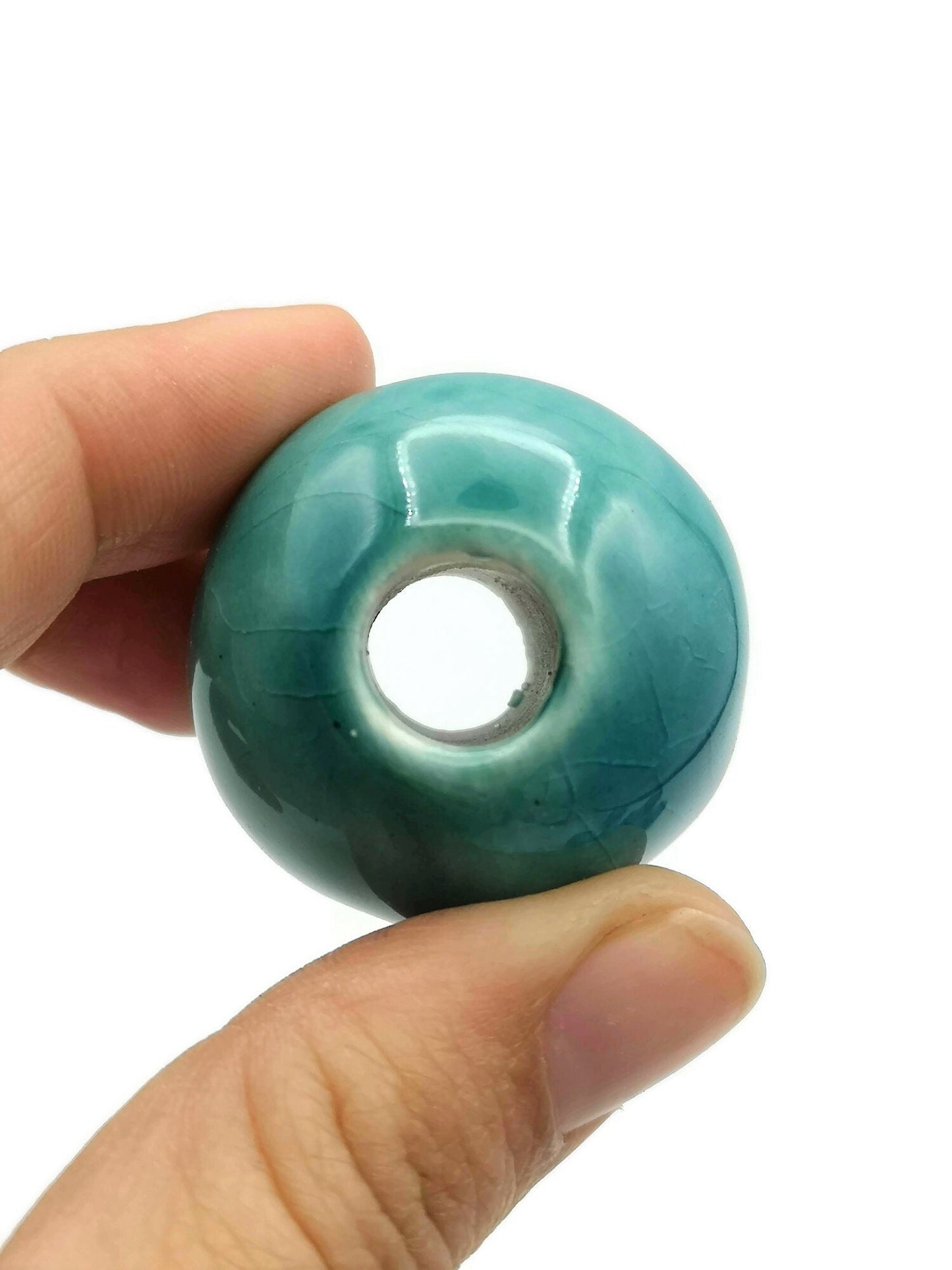 1Pc Oriental Blue Artisan Ceramic Macrame Beads Large Hole, Handmade Unique Clay Beads For Jewelry Making Supplies, Focal Point Beads - Ceramica Ana Rafael