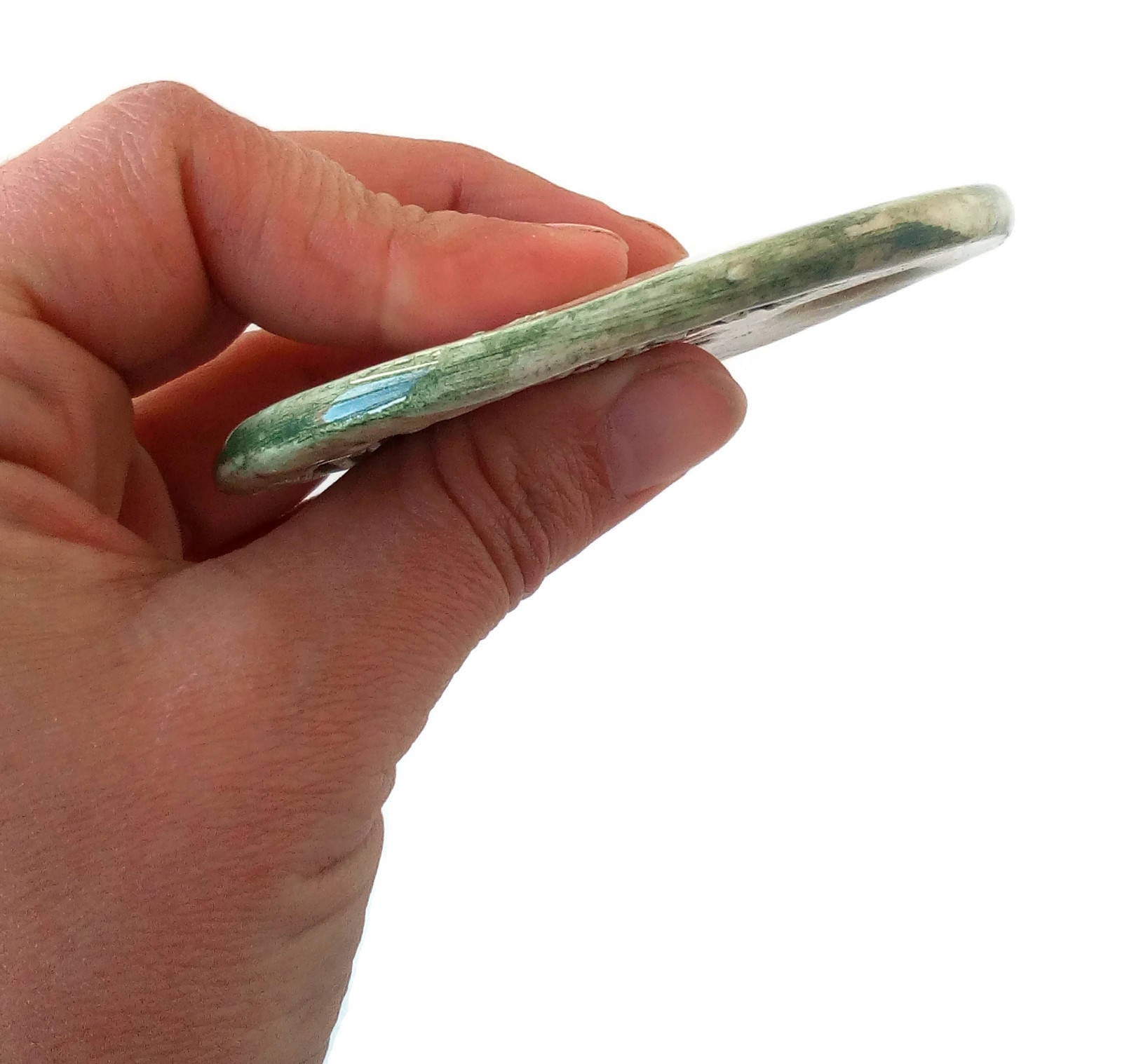 1Pc 80mm Extra Large Green Necklace Pendant For Statement Jewelry Making, Rustic Handmade Ceramic Chunky Clay Charms For Women - Ceramica Ana Rafael