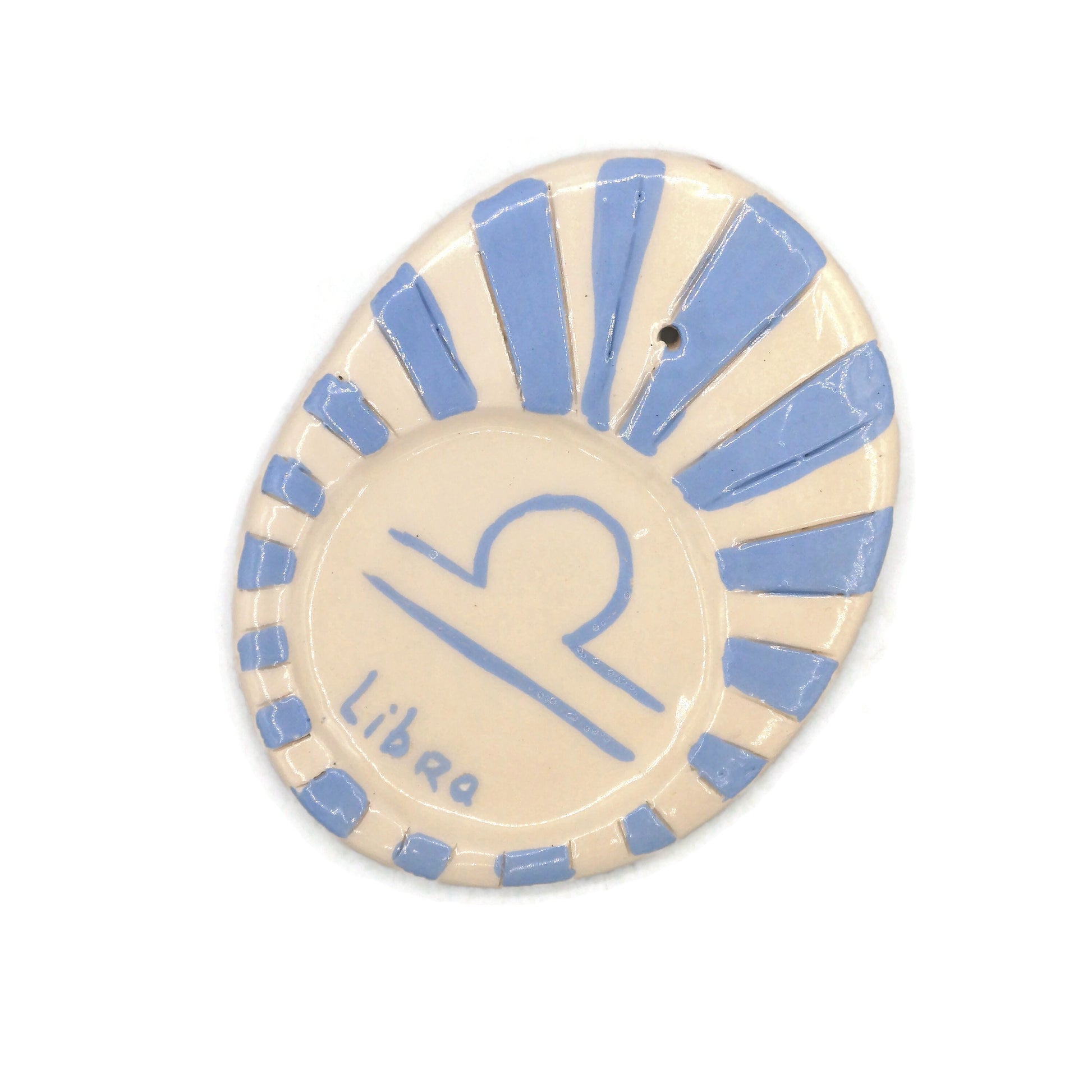 Handmade Ceramic Incense Stick Holder With Zodiac Sign, Hand Painted Blue And White Libra Incense Cone Burner, 9th Anniversary Gift Idea - Ceramica Ana Rafael