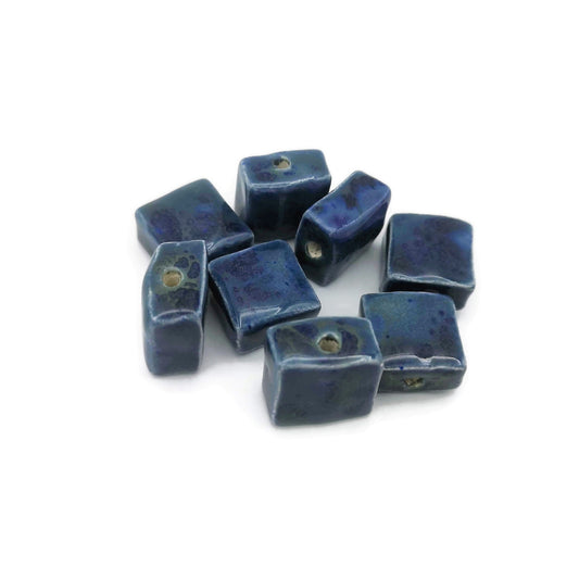 8Pc Flat Square Beads, Handmade Ceramic Beads, Blue Craft Beads Assorted Decorative Beads For Jewelry Making, Most Sold Items - Ceramica Ana Rafael