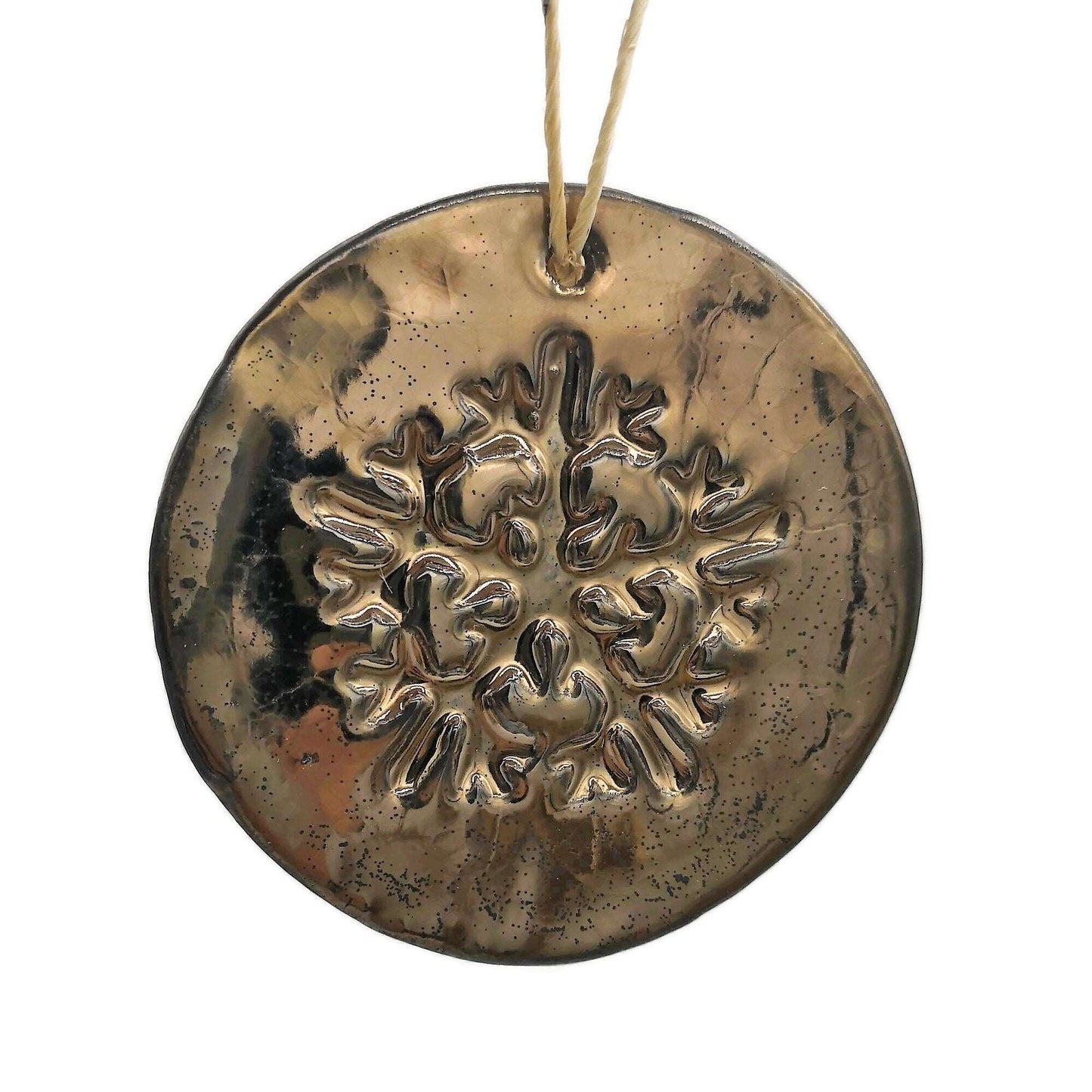 1Pc Golden Handmade Ceramic Snowflake Ornament, Metal Look Christmas Tree Decoration, Gift Idea