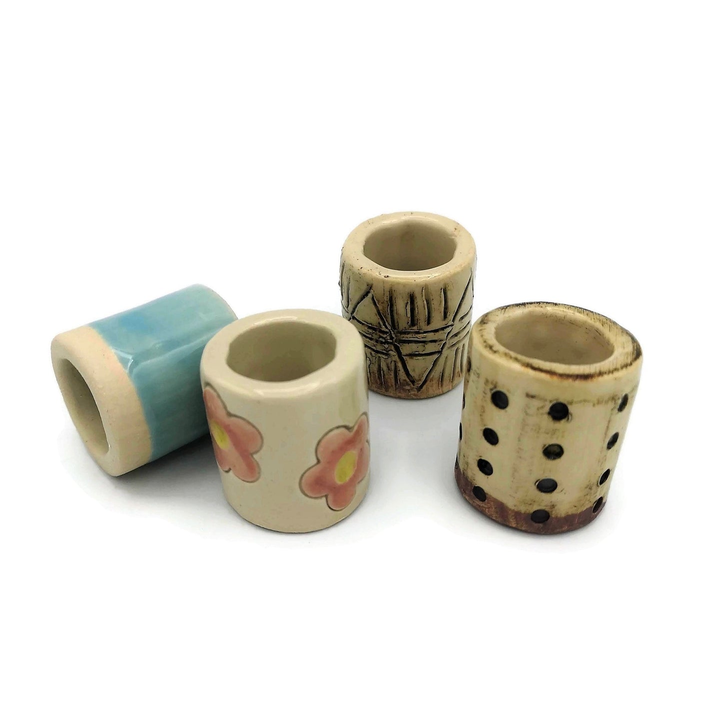 4Pc Assorted Large Tube Beads, Unique Clay Beads For Macrame, 35mm Long Ceramic Beads, Decorative Hand Painted Craft Beads With Large Hole - Ceramica Ana Rafael