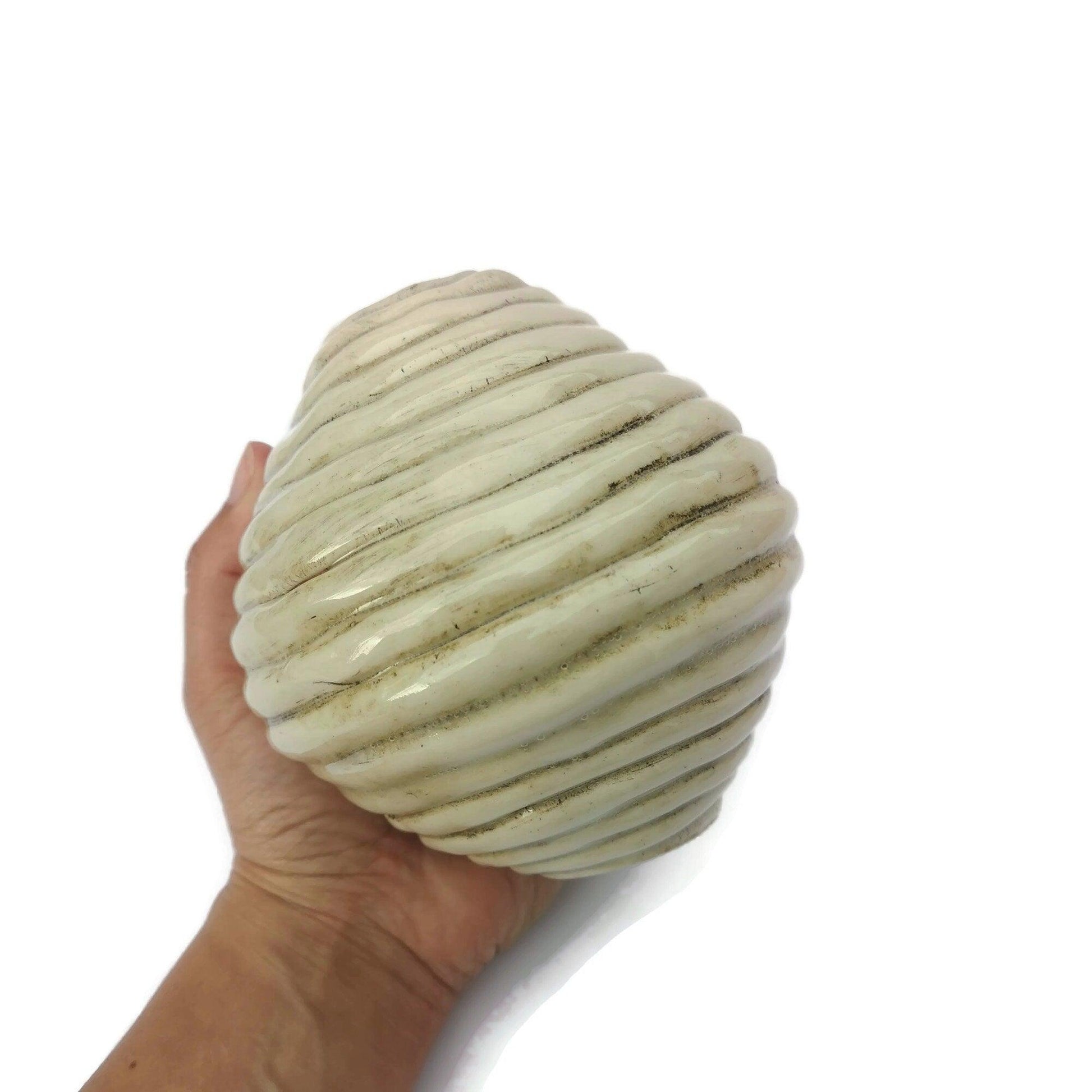 1Pc Handmade Ceramic Beads, Giant Macrame Beads 12cm/4.7in Diameter, Textured Round Ball Ornaments Large Hole Beads, Clay Beads - Ceramica Ana Rafael