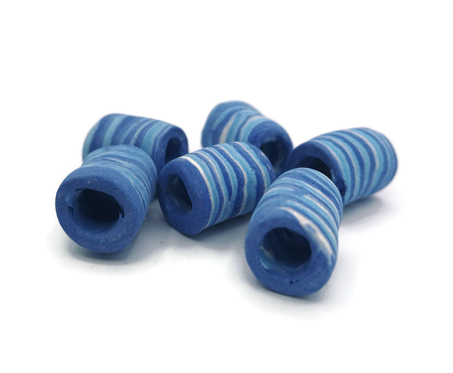 LARGE TUBE BEADS, 7 mm Big Hole Macrame Beads Set of 6, Matt Craft Beads For Decorating, Unique Ceramic Barrel Beads For Jewelry Making - Ceramica Ana Rafael