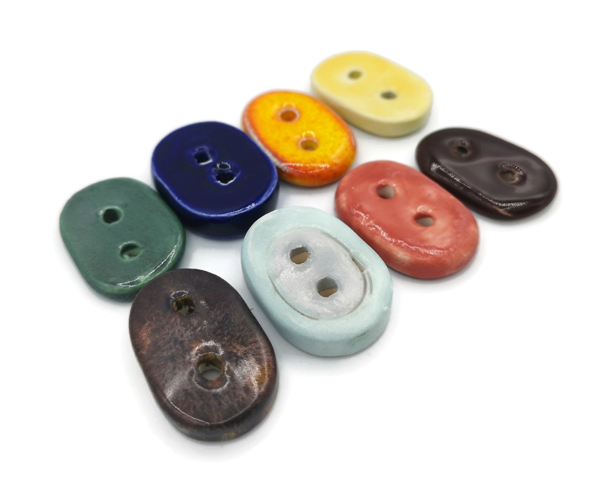 8Pc 25mm Large Oval Handmade Ceramic Sewing Buttons For Crafts, Unique Assorted Buttons, Big Cute Button Lot, Best Jewelry Making Buttons - Ceramica Ana Rafael