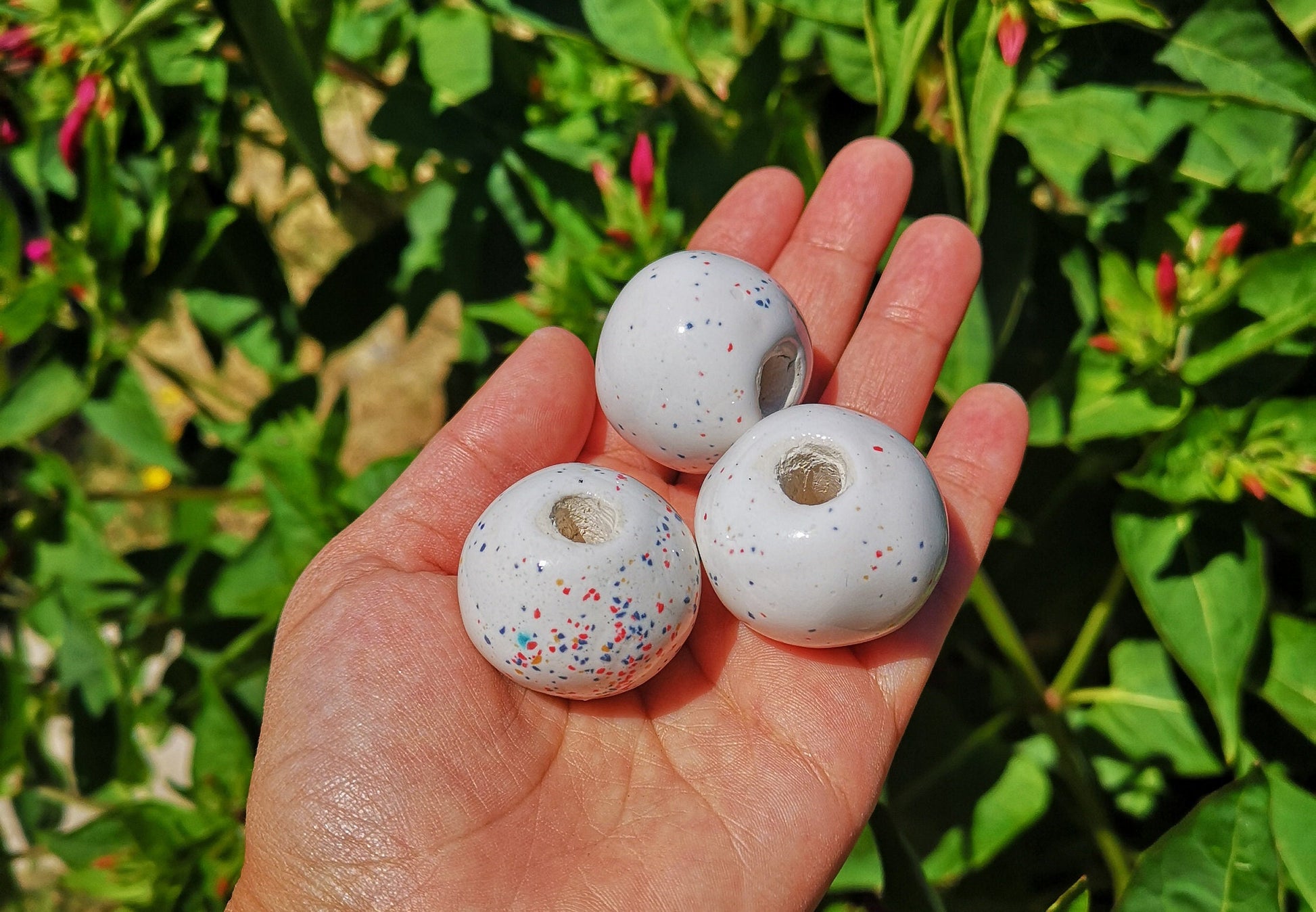 confetti beads for jewelry making supplies, large hole ceramic beads for macrame, unique bubblegum beads - Ceramica Ana Rafael